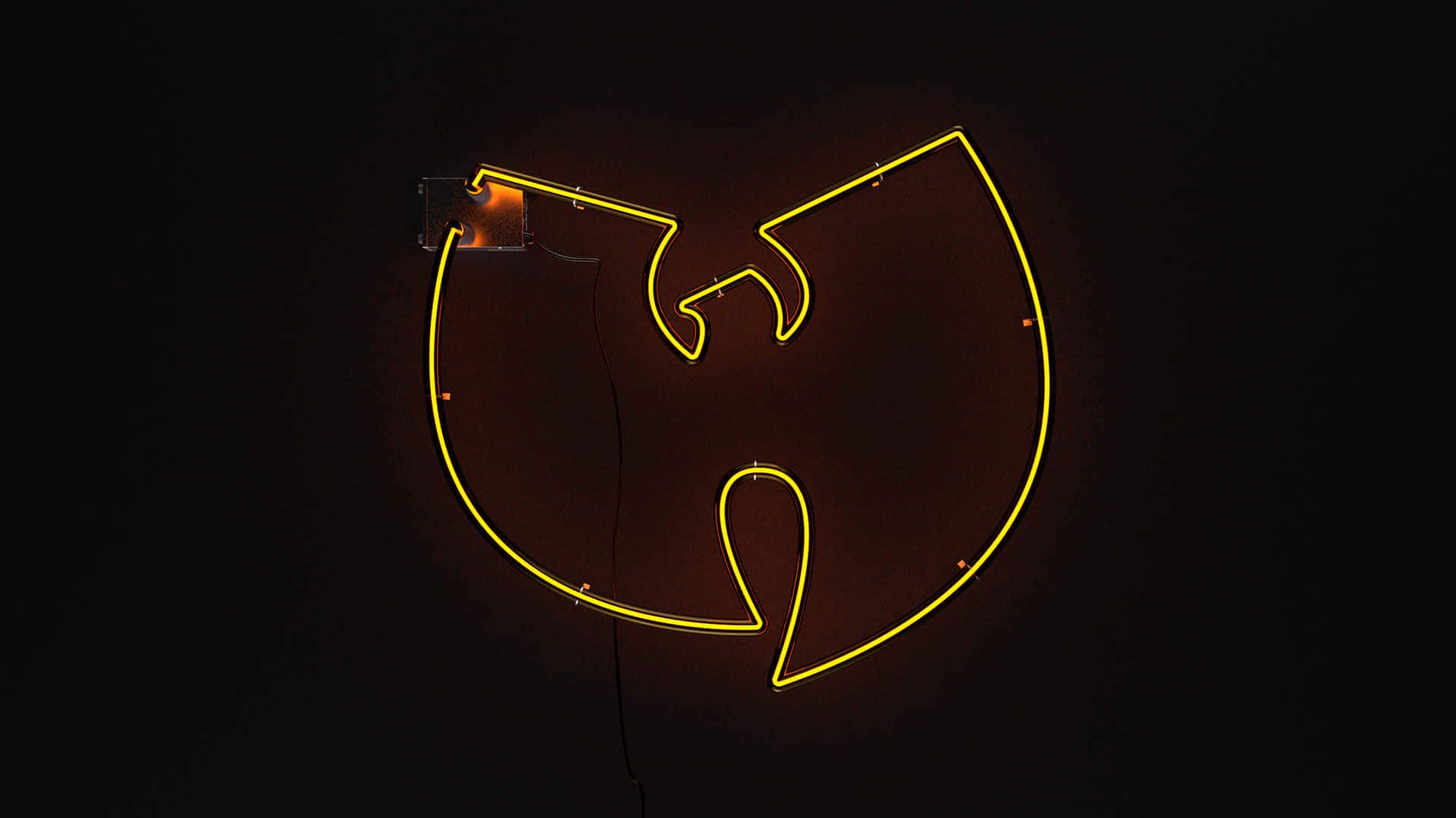 En neon skilt med et Wu Tang logo på det. Wallpaper