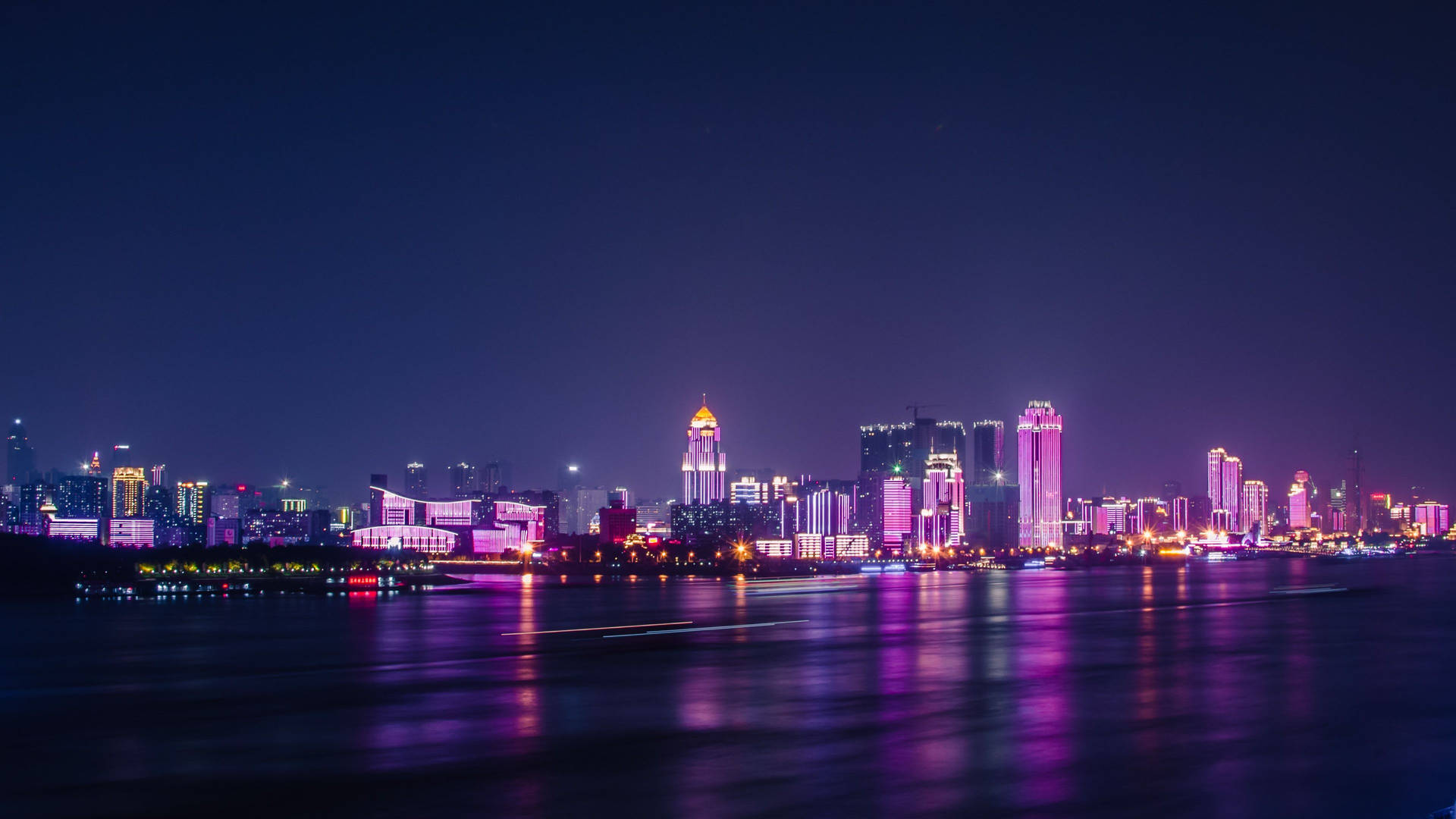 Wuhan City Neon Rosa Ljus Wallpaper