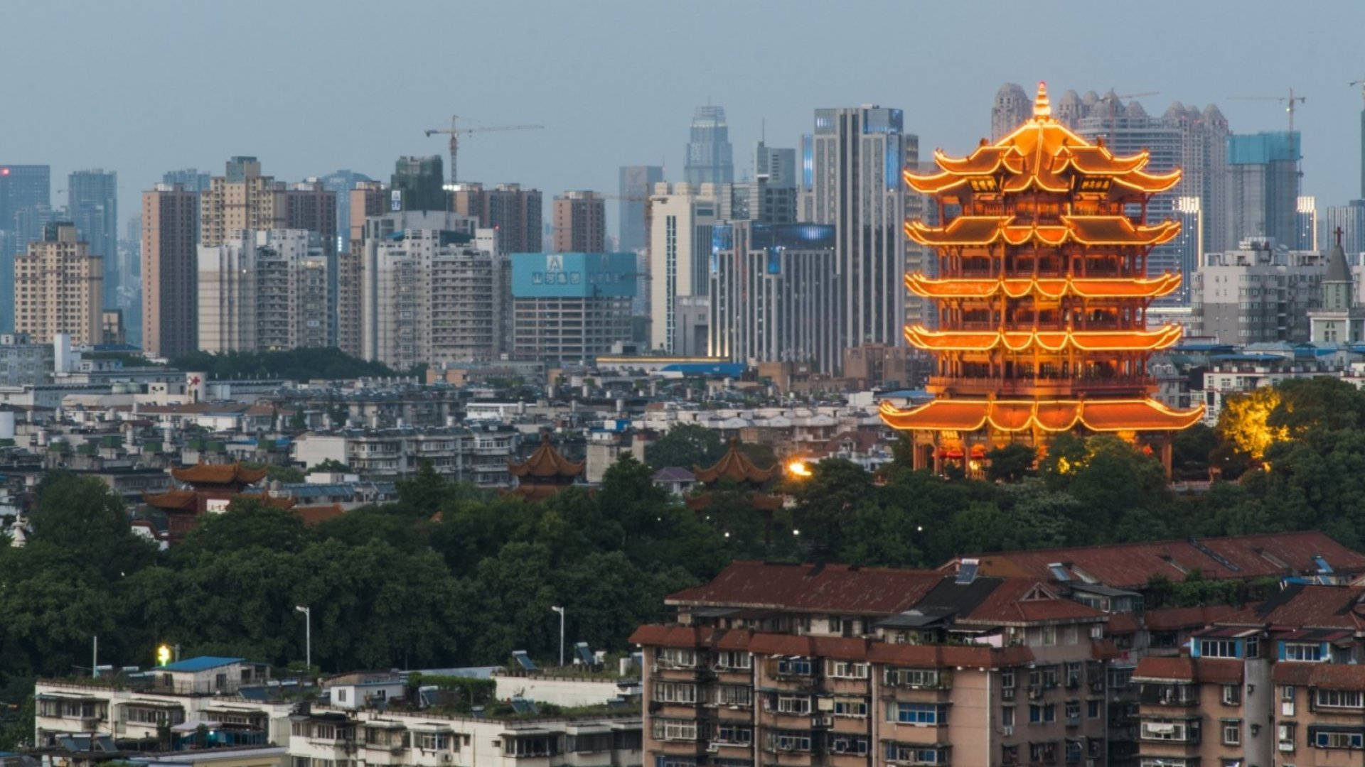 Torre Gialla Della Gru Della Città Di Wuhan Sfondo