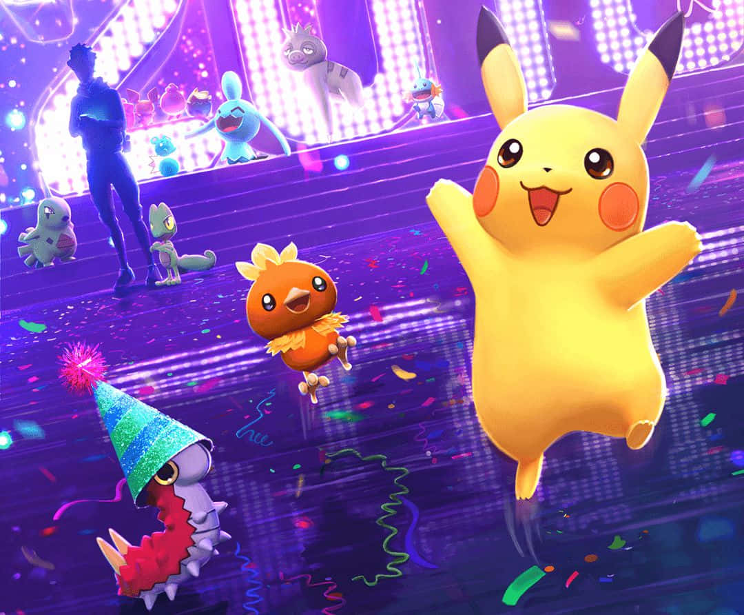 Wurmple, Pikachu, And Torchic Partying Wallpaper
