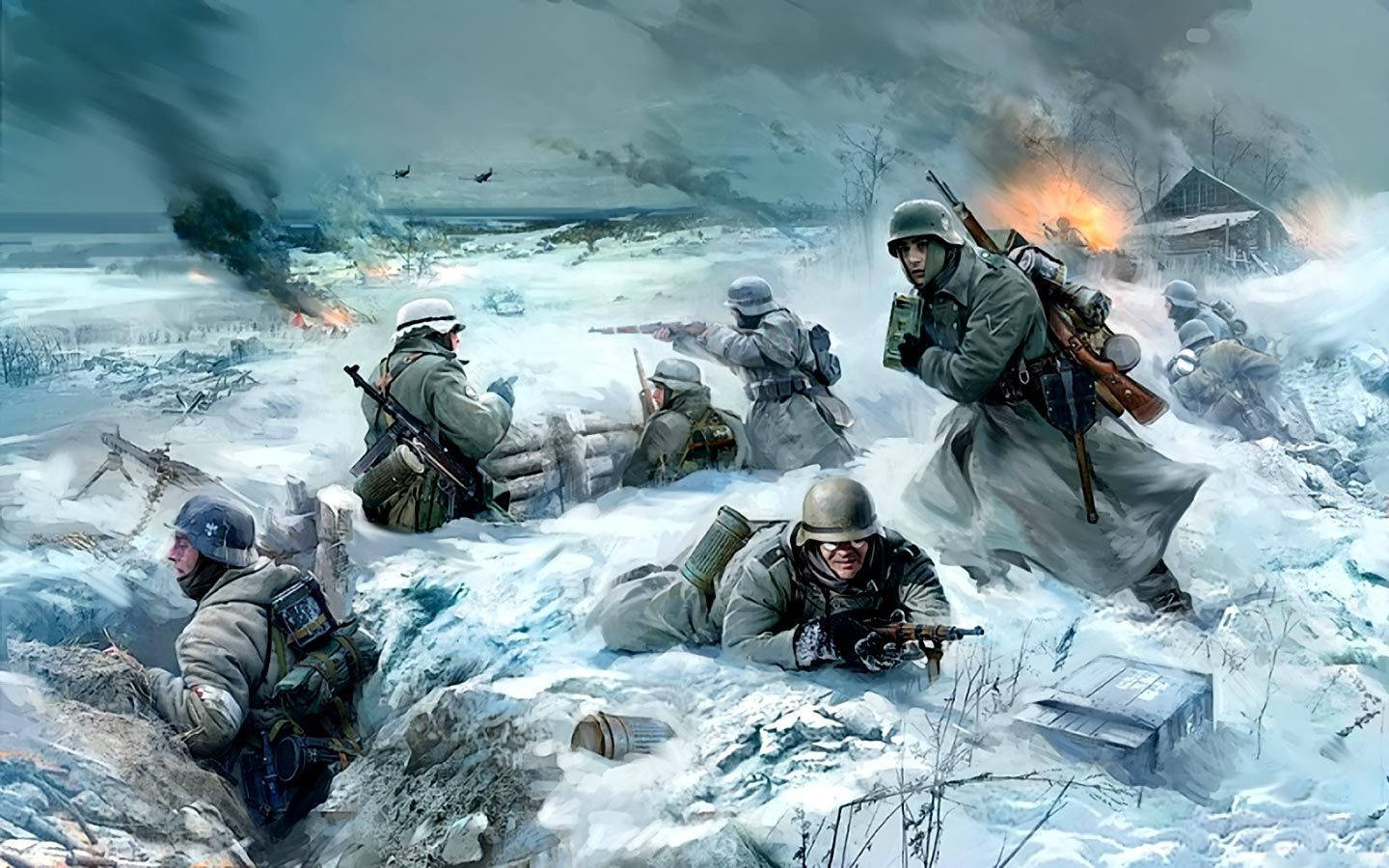 WW2 Soldiers In Snow Art Wallpaper
