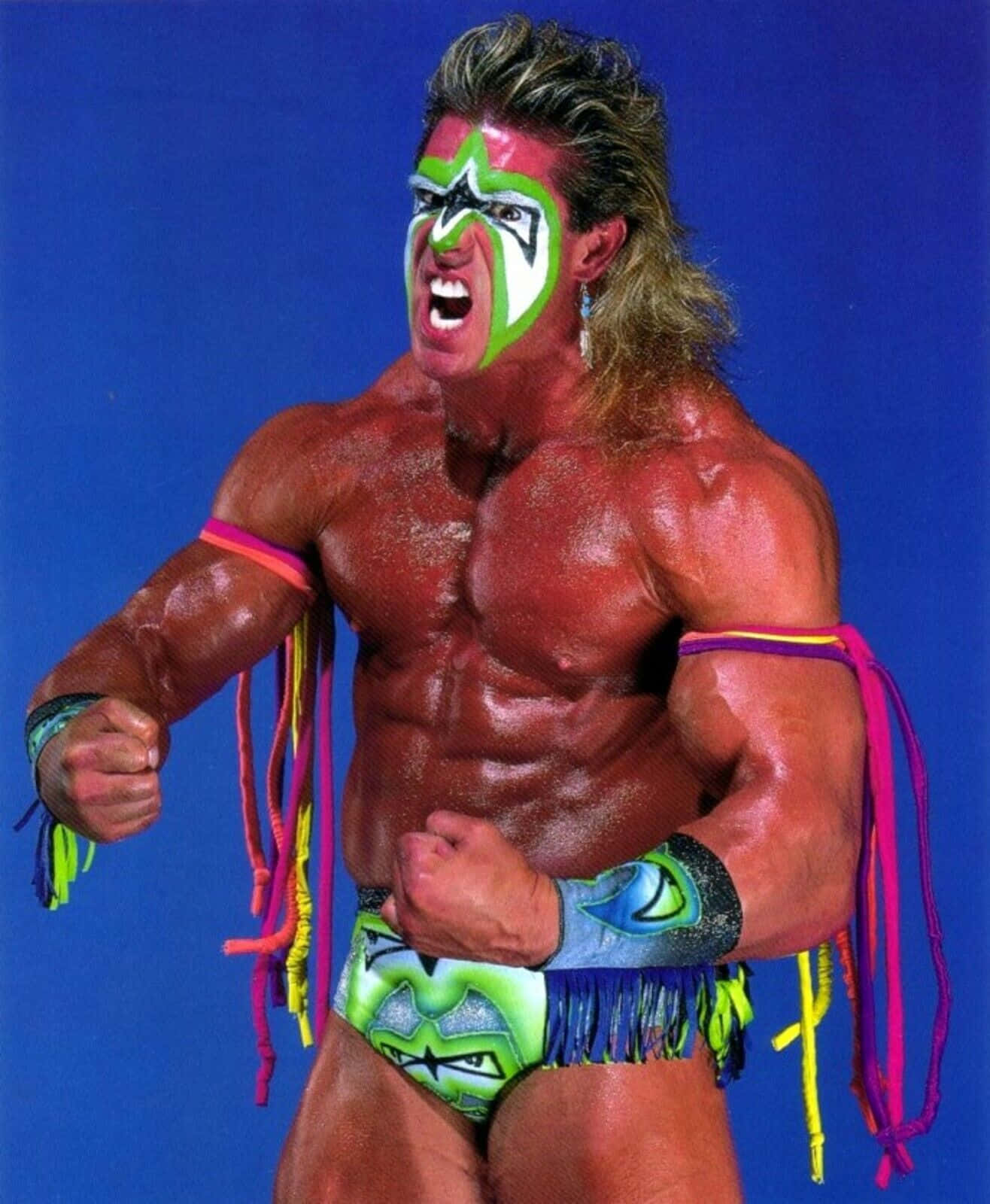 WWE professionel bryder Ultimate Warrior Neon Farve Mellem Shot Wallpaper Wallpaper