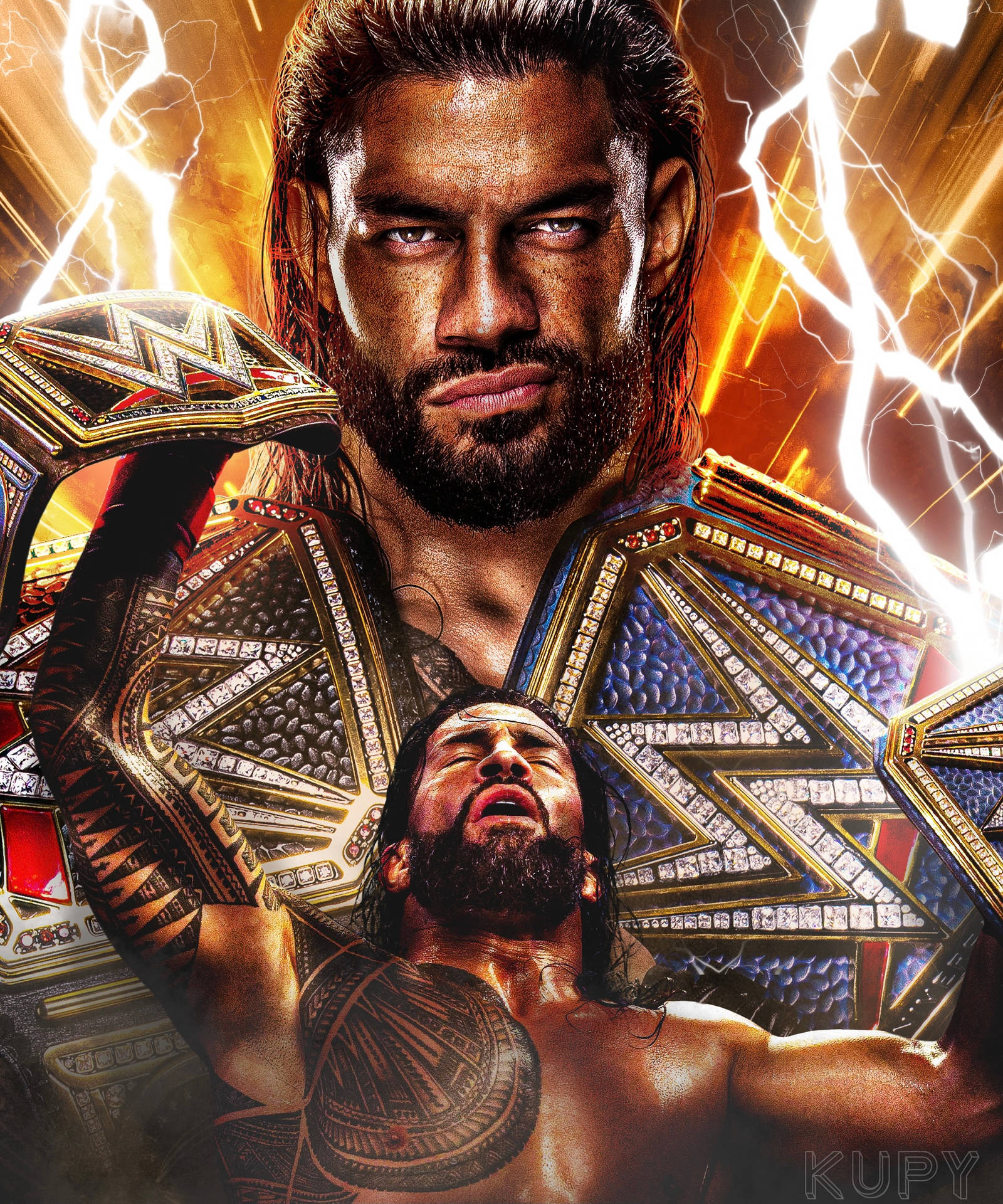 WWE Roman Reigns Lightning Poster Wallpaper