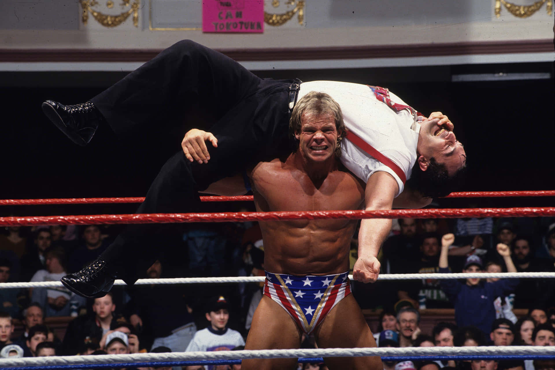 WWE Legend Lex Luger Performs His Signature Finishing Move Wallpaper