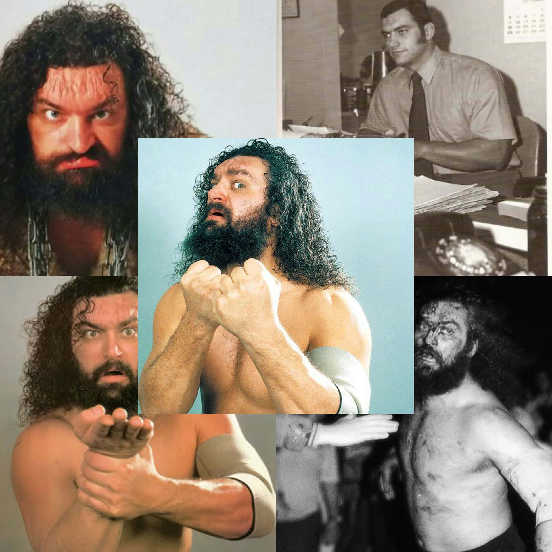 An Iconic Collage of WWE Wrestler, Bruiser Brody Wallpaper