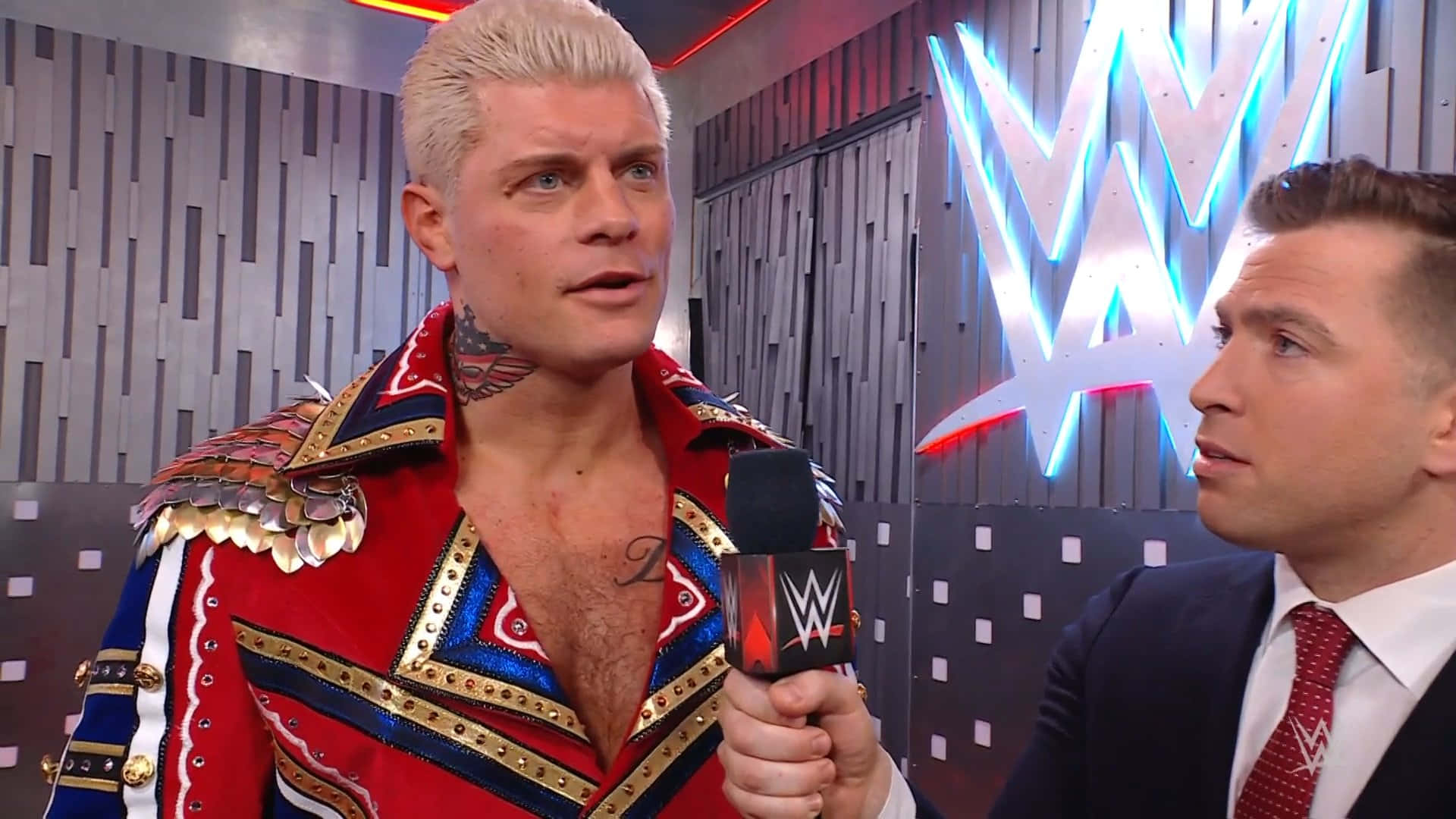 WWE Wrestler Cody Rhodes during an engaging interview. Wallpaper
