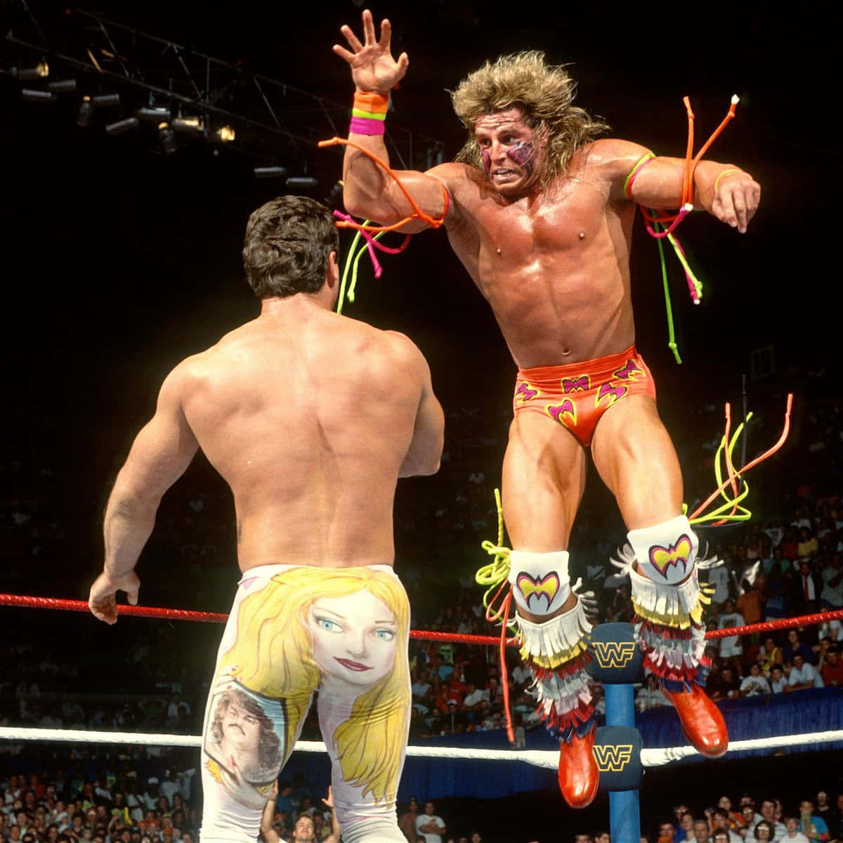 WWF Wrestling Legends Den Ultimate Warrior Med Rick Rude 1989 Skrivebordsbaggrund. Wallpaper