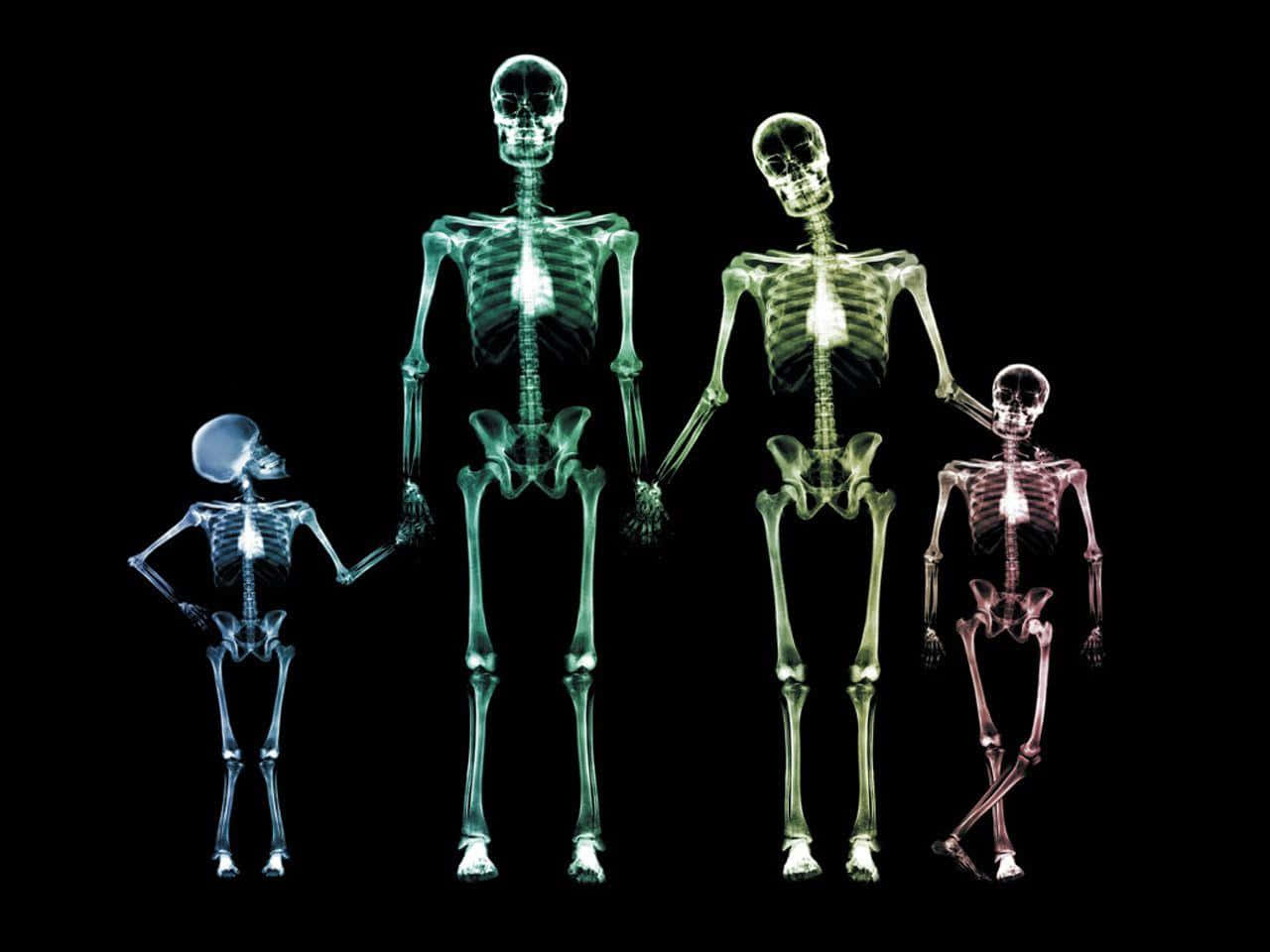 Skeletons Of A Family Standing On A Black Background