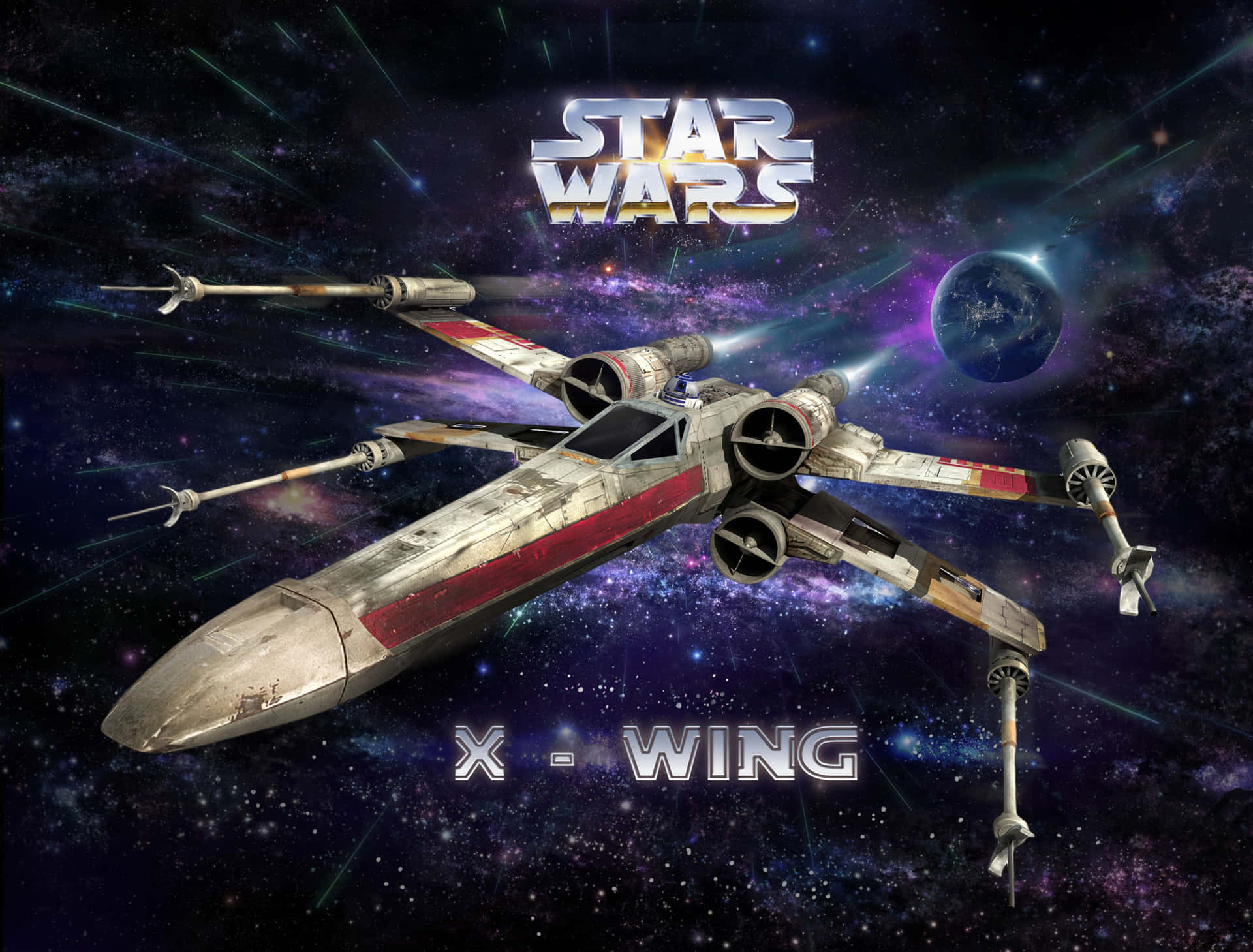 An X-Wing Fighter soaring through the sky Wallpaper