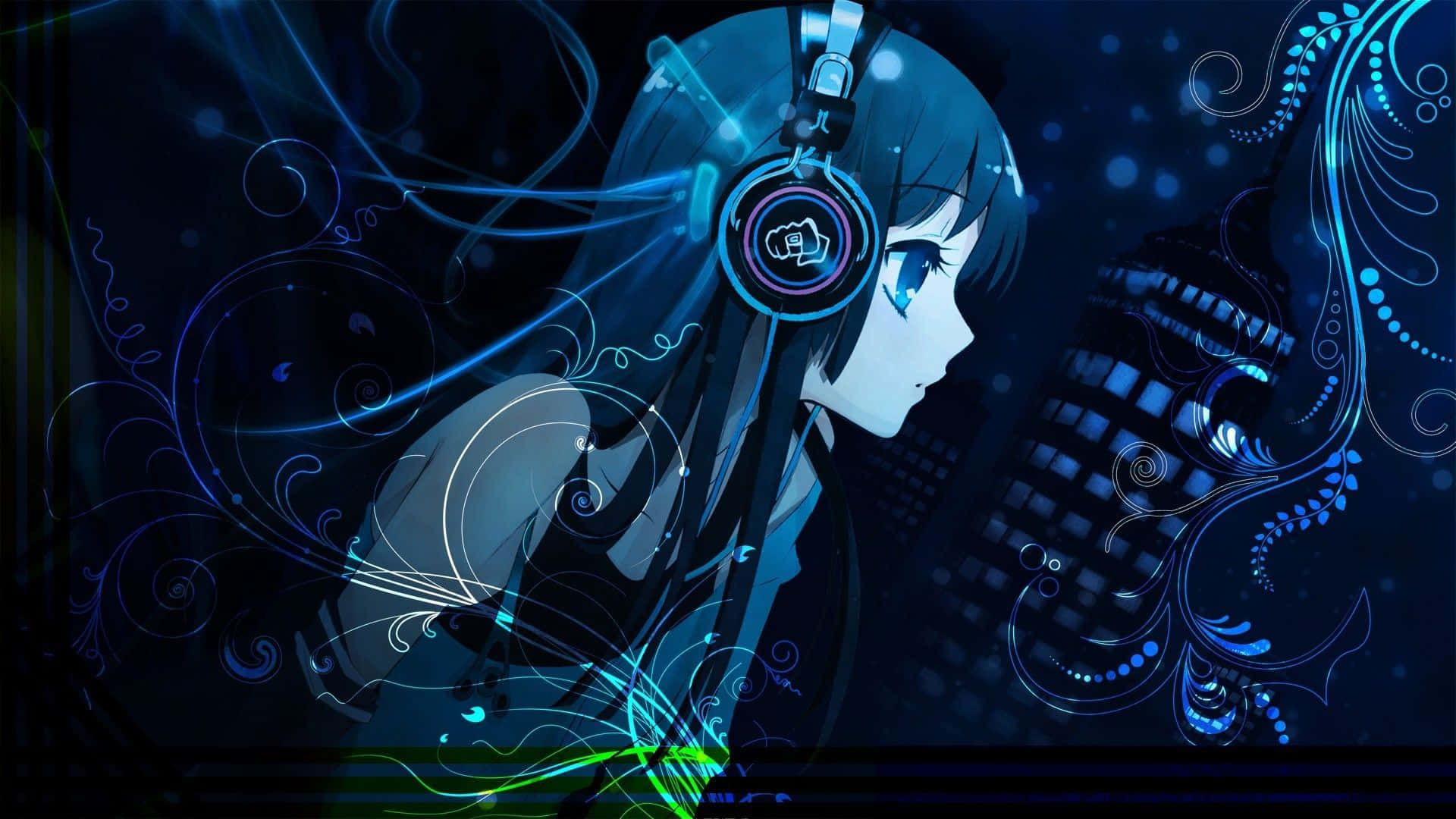 A Girl With Headphones And A Blue Background