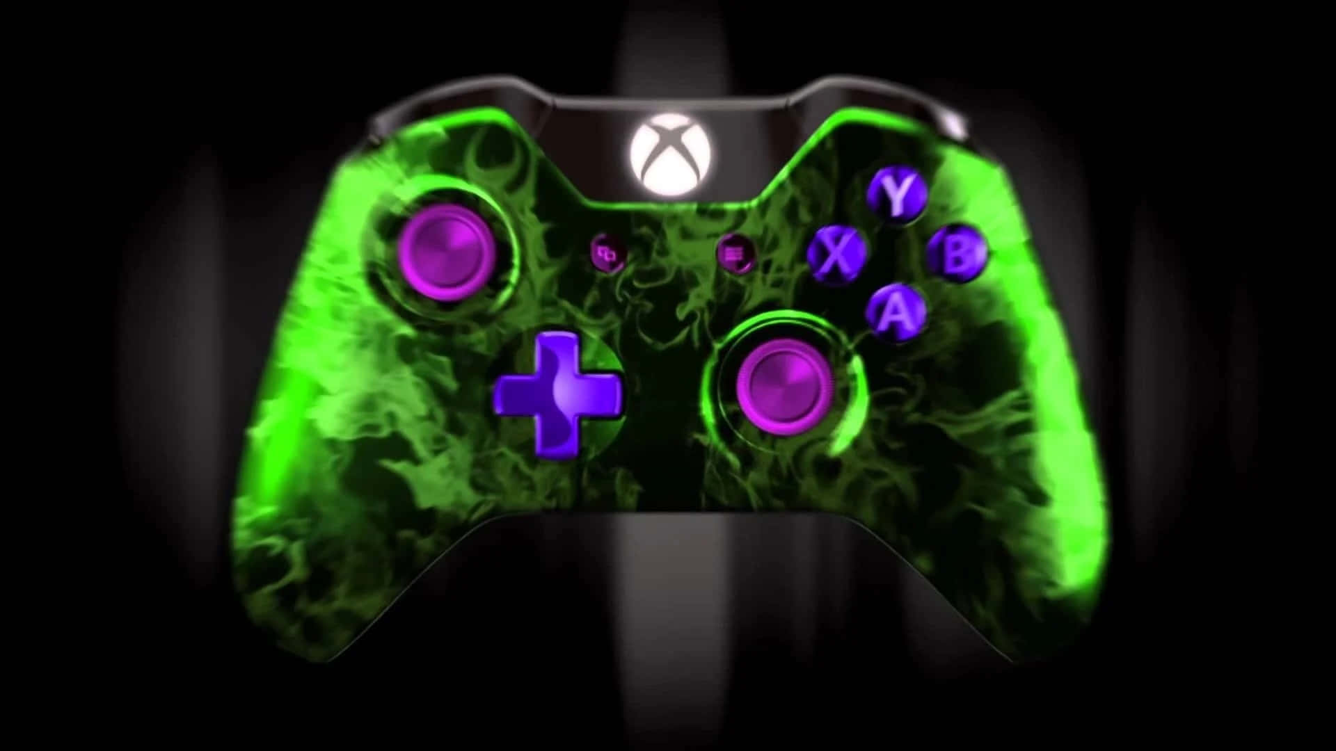 A Green And Purple Xbox Controller With A Black Background