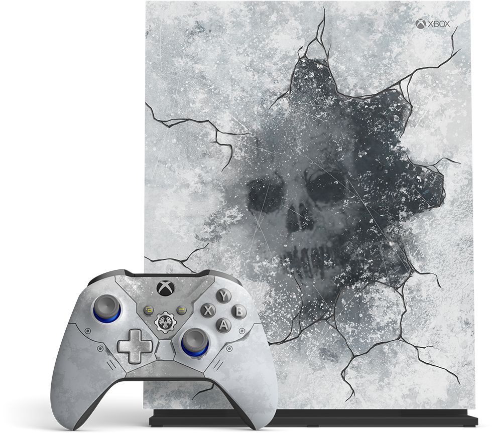 Xbox Controllerand Consolewith Skull Artwork PNG