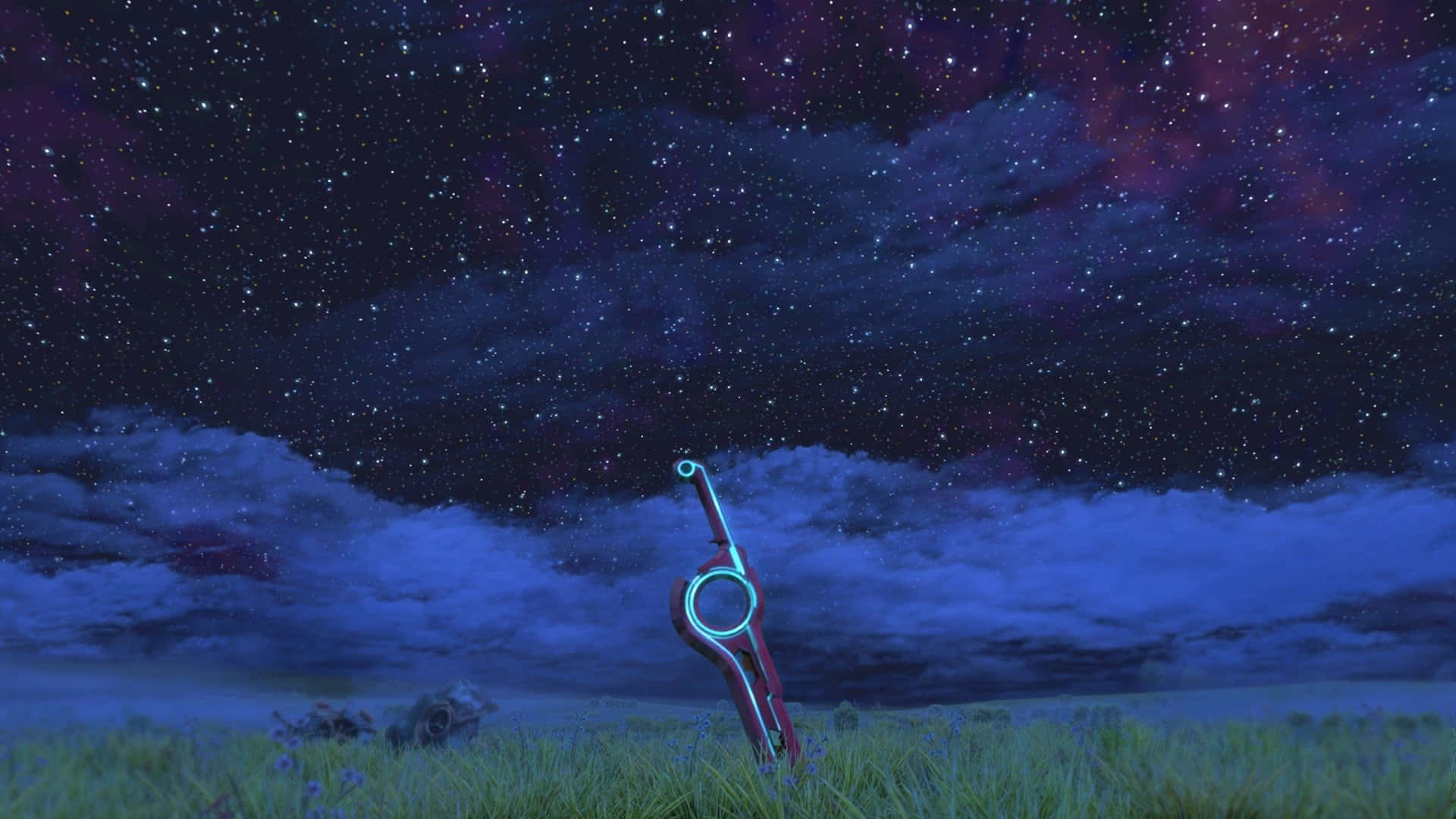 A Sword In The Grass Under A Starry Sky Wallpaper
