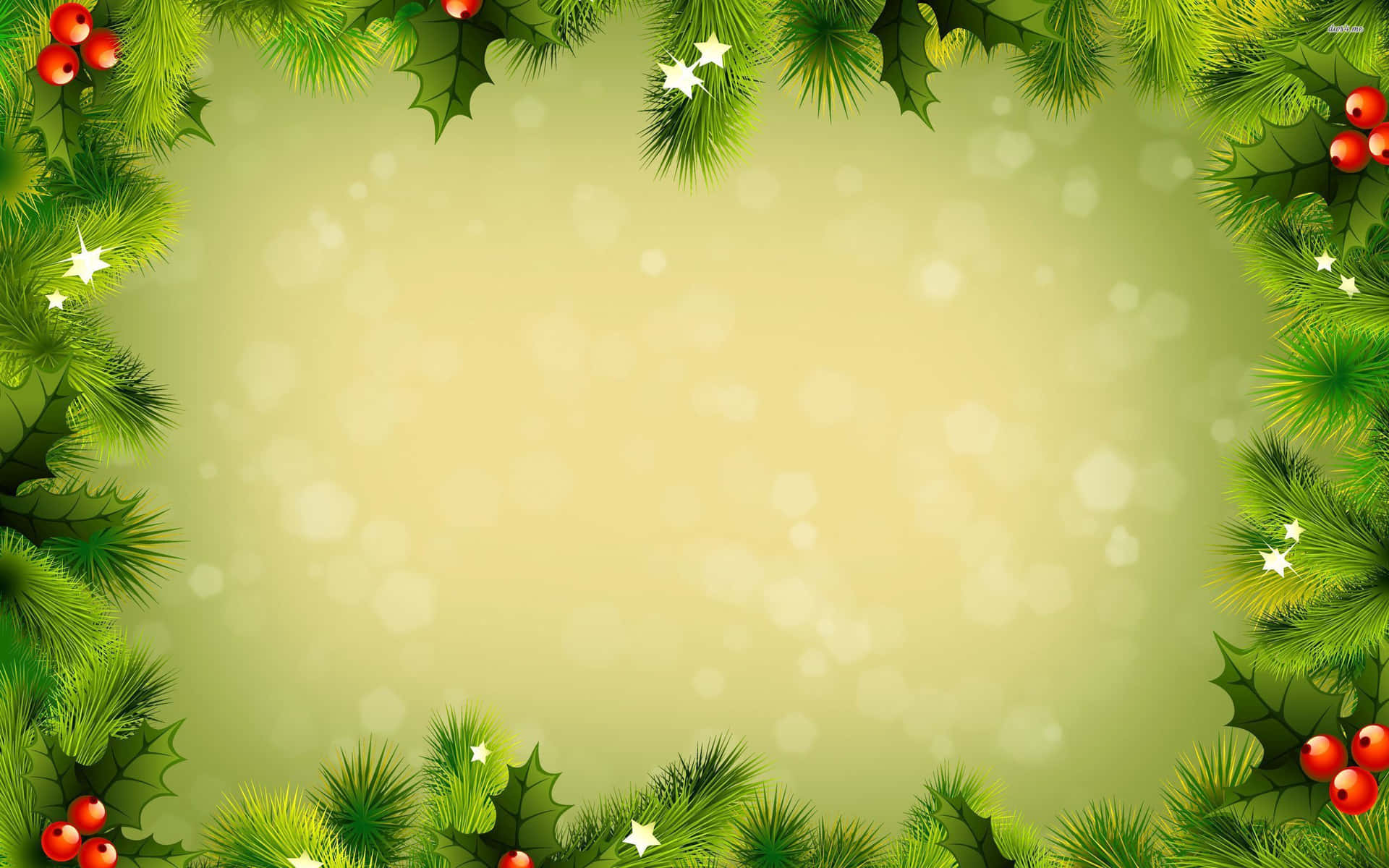 Christmas Background With Holly Leaves And Berries