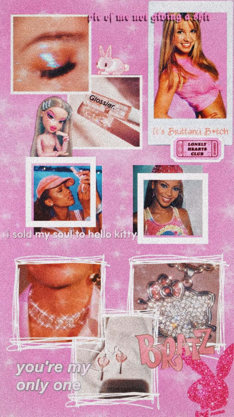 Y2 K Aesthetic Collage Pink Background Wallpaper