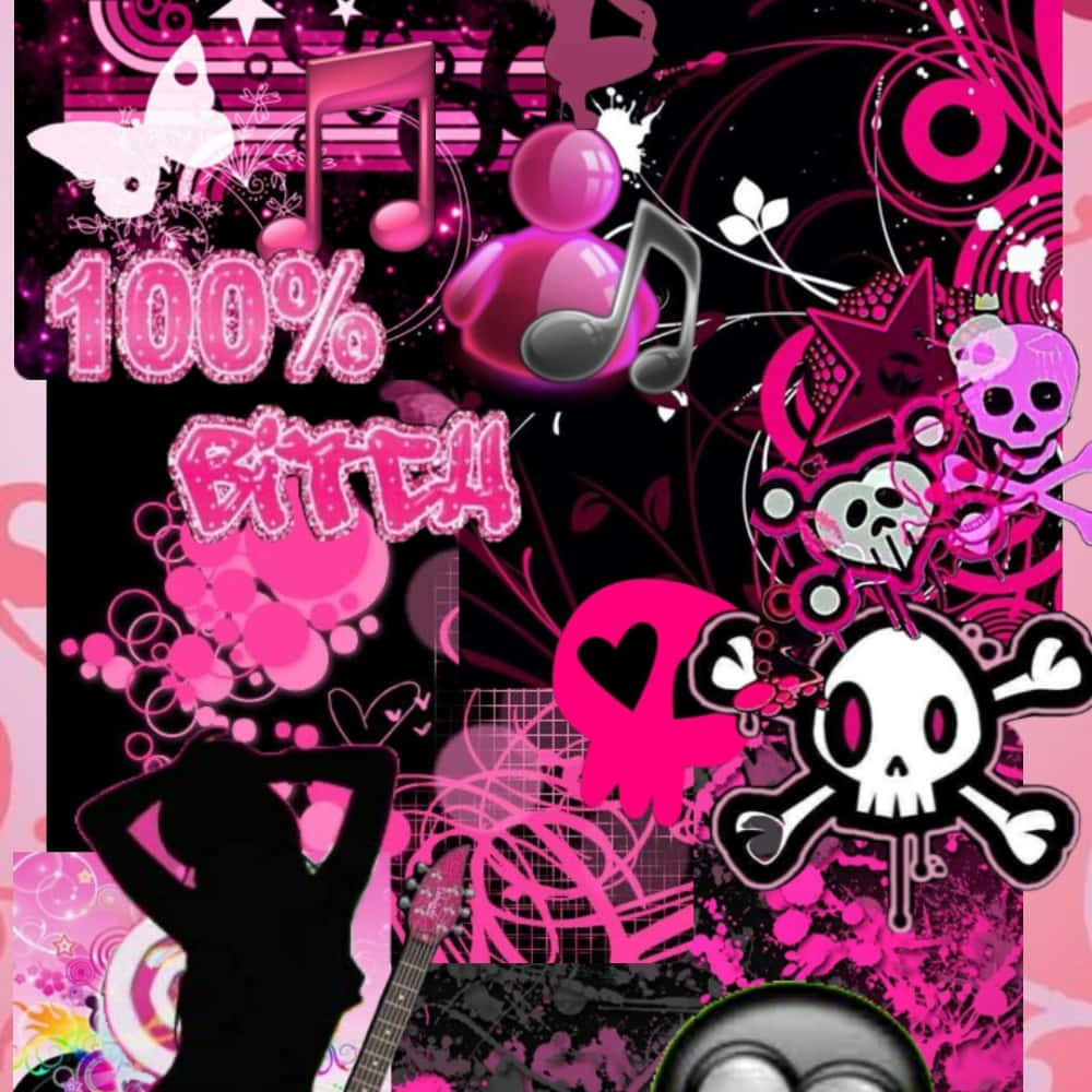 Y2 K Aesthetic Collage Pink Black Wallpaper