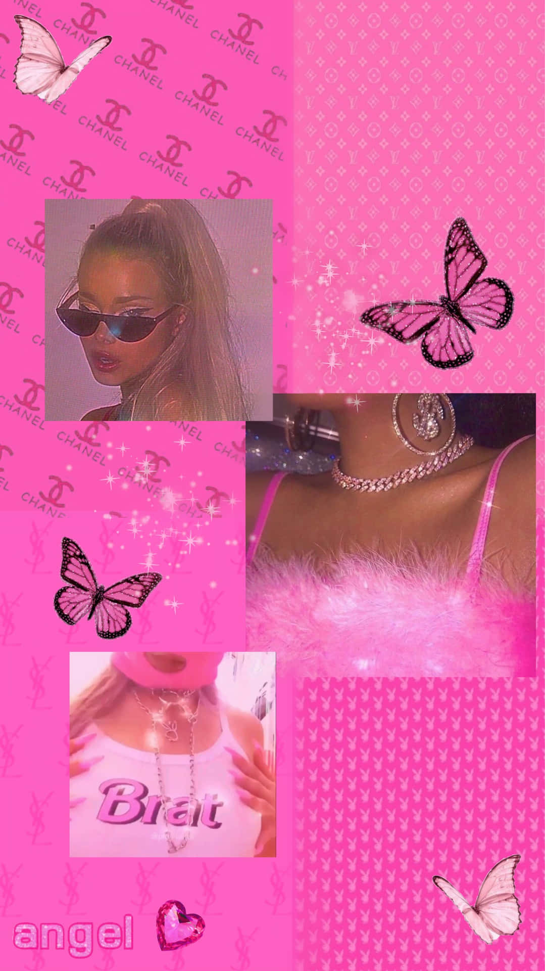 Y2 K Aesthetic Collage Pink Butterflies Wallpaper
