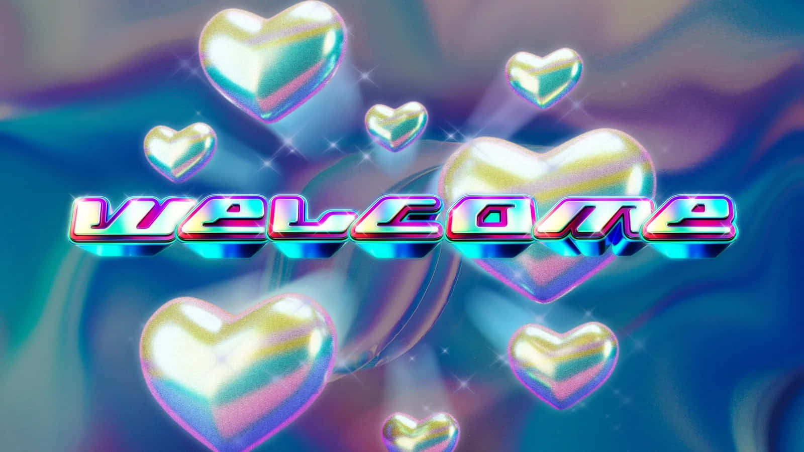 Y2 K Aesthetic Welcome Hearts Graphic Wallpaper