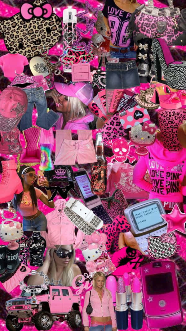 Y2 K Pink Bling Aesthetic Collage Wallpaper