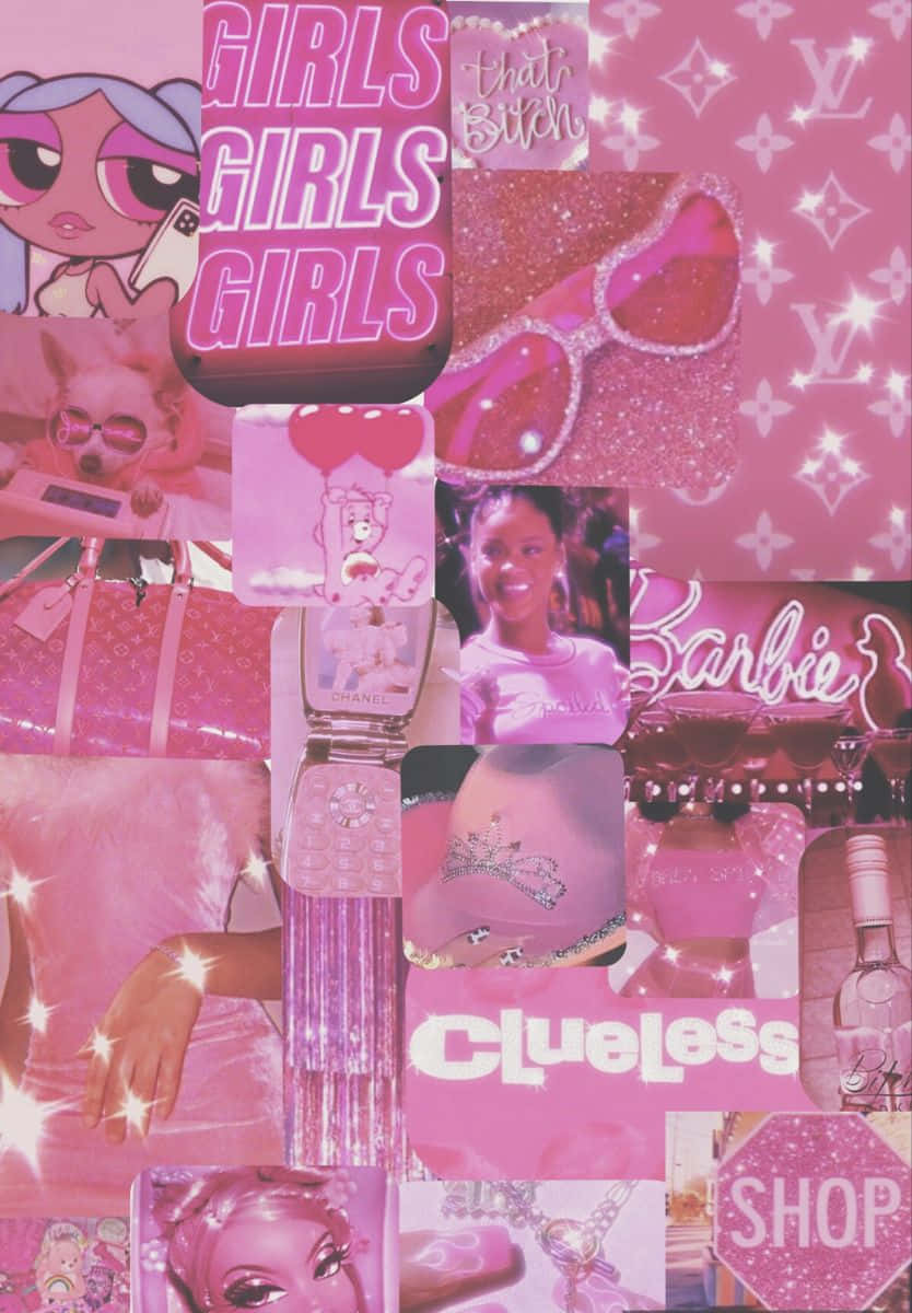 Y2 K Pink Girls Aesthetic Collage Wallpaper