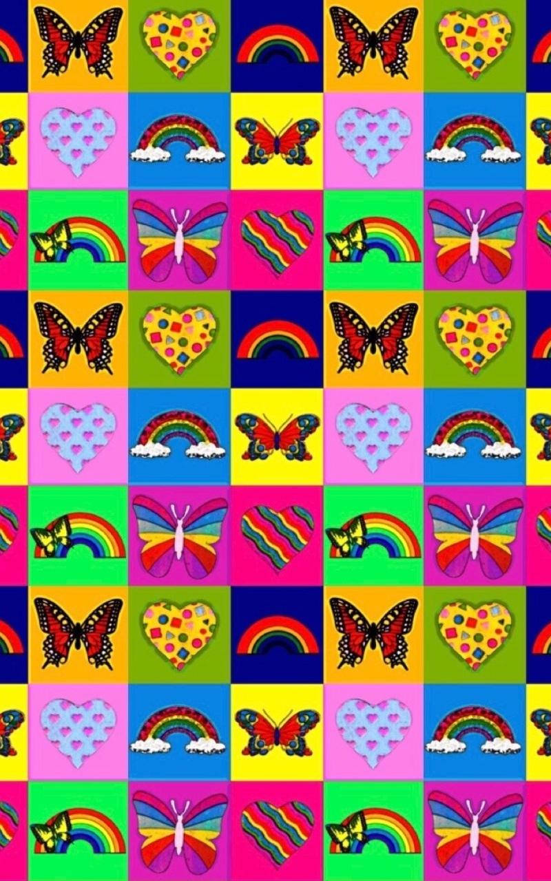 Y2k Aesthetic Butterflies And Rainbows Wallpaper