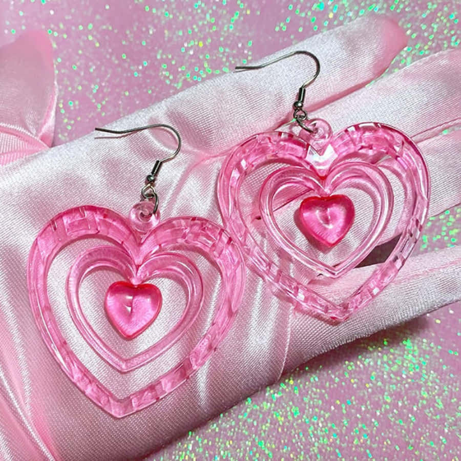 Pink Heart Shaped Earrings On A Pink Silk