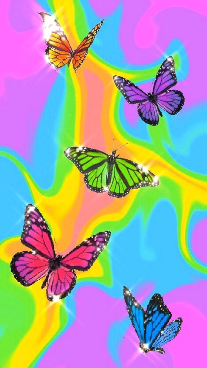 Y2k Aesthetic Rainbow Butterflies Wallpaper
