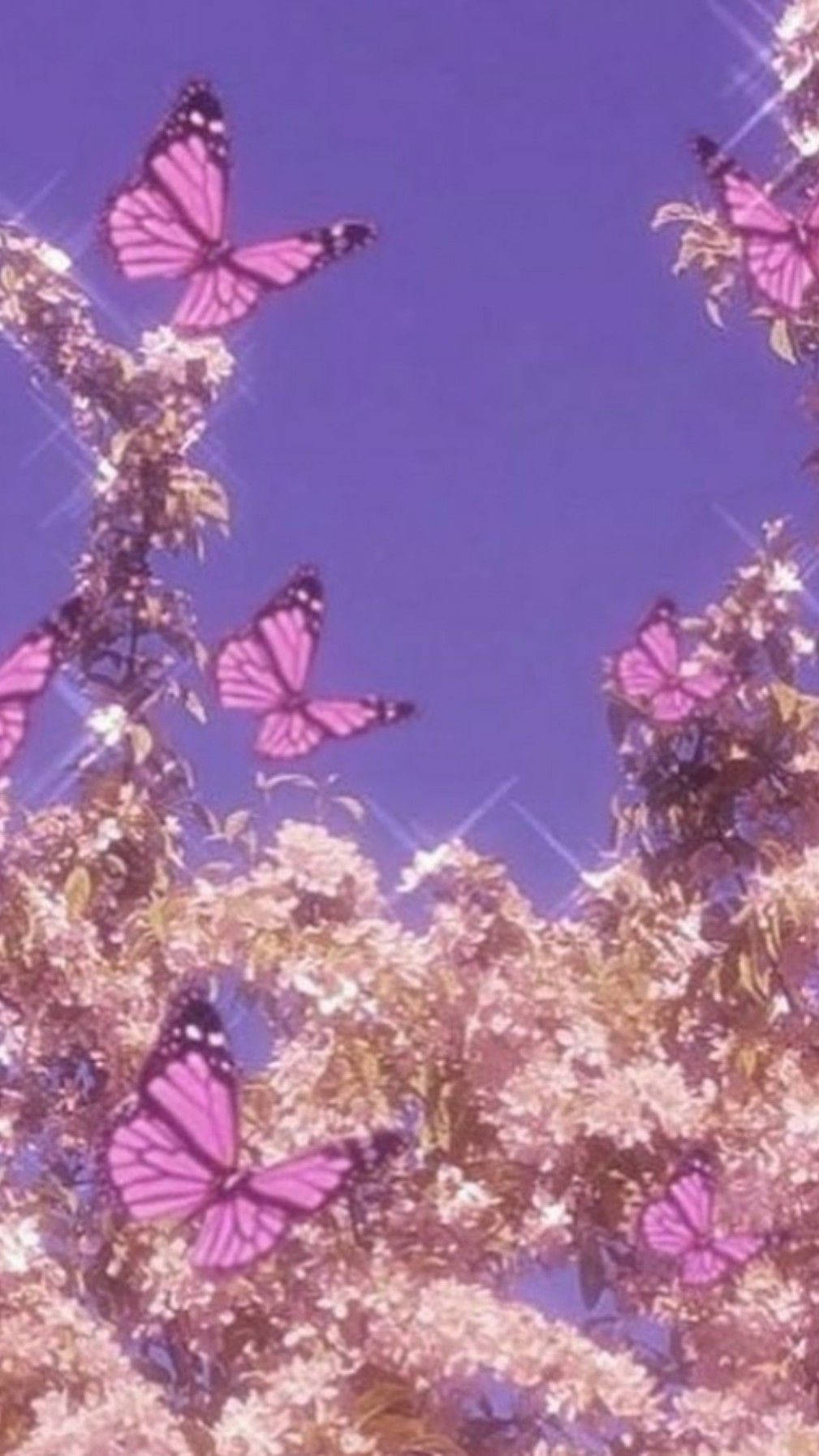 Y2k Aesthetic Sparkling Pink Butterflies Wallpaper