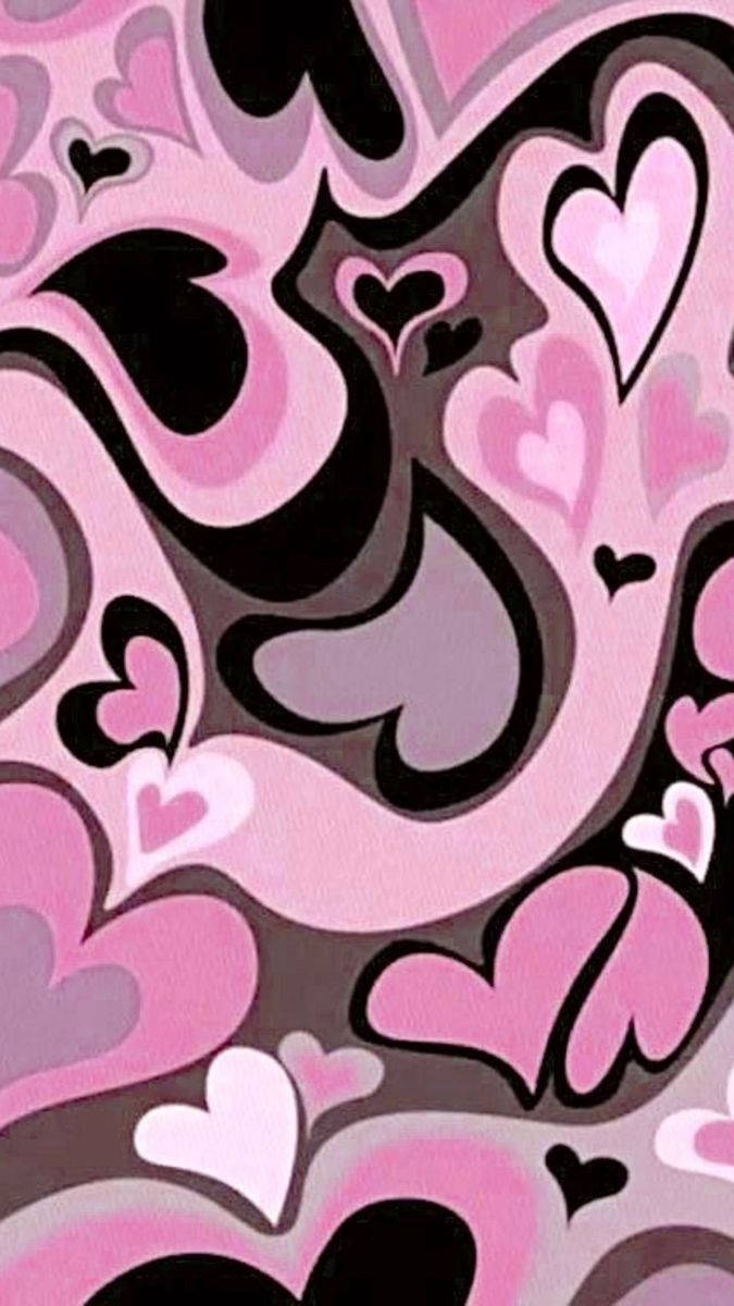 Y2k Hearts In Abstract Pattern Wallpaper