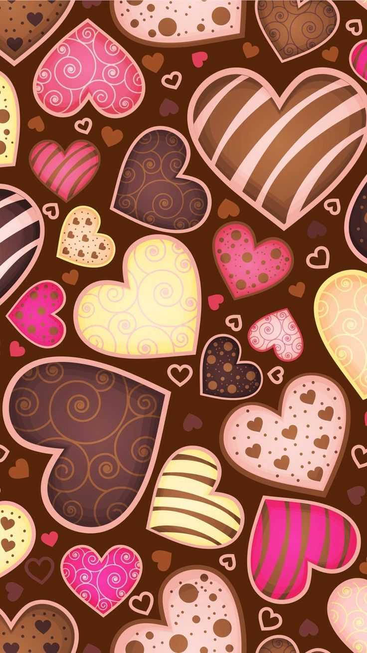 Y2k Hearts In Brown And Pink Wallpaper