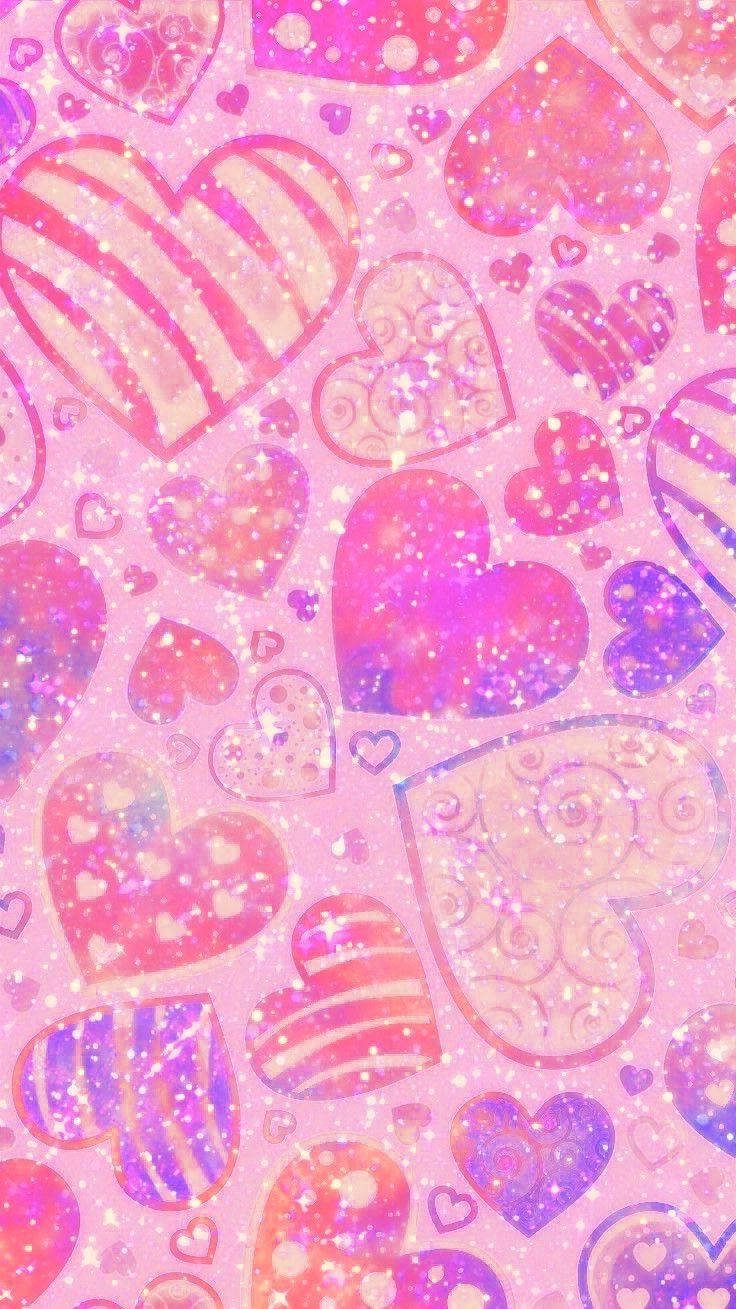 Y2k Hearts In Pink Glitters Wallpaper