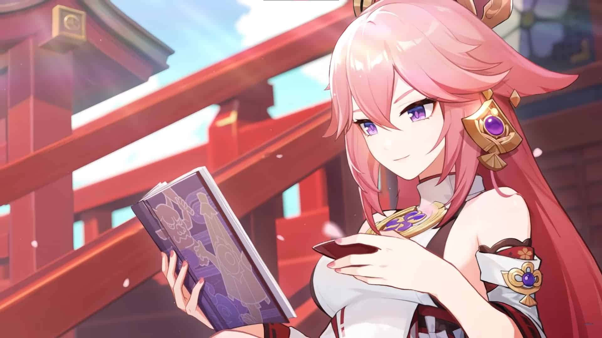 Yae Miko Pfp With Book Wallpaper