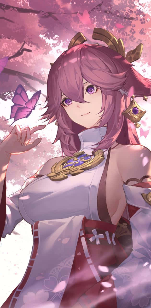 Yae Miko Pfp With Butterfly Wallpaper