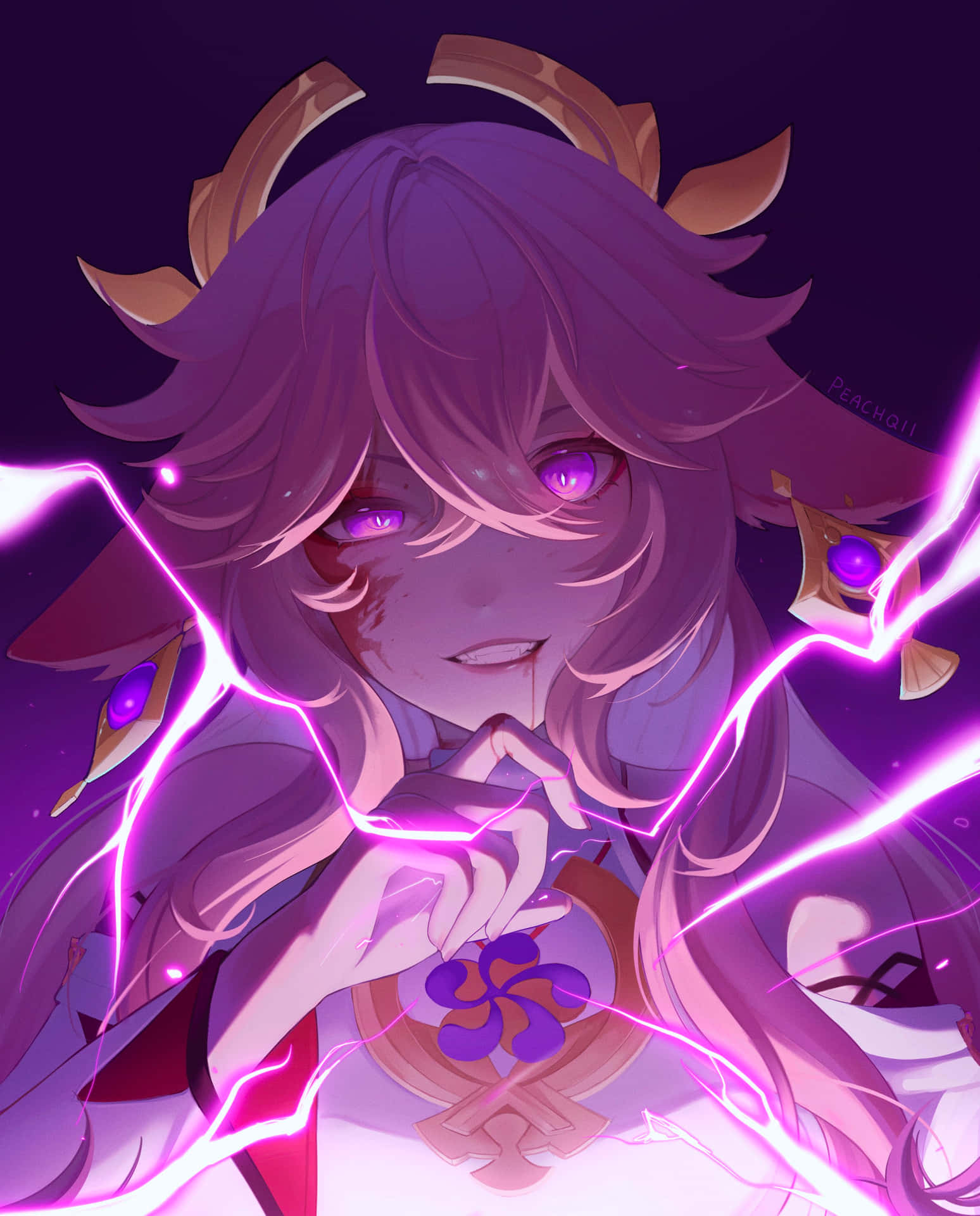Yae Miko Pfp With Glowing Sparks Wallpaper