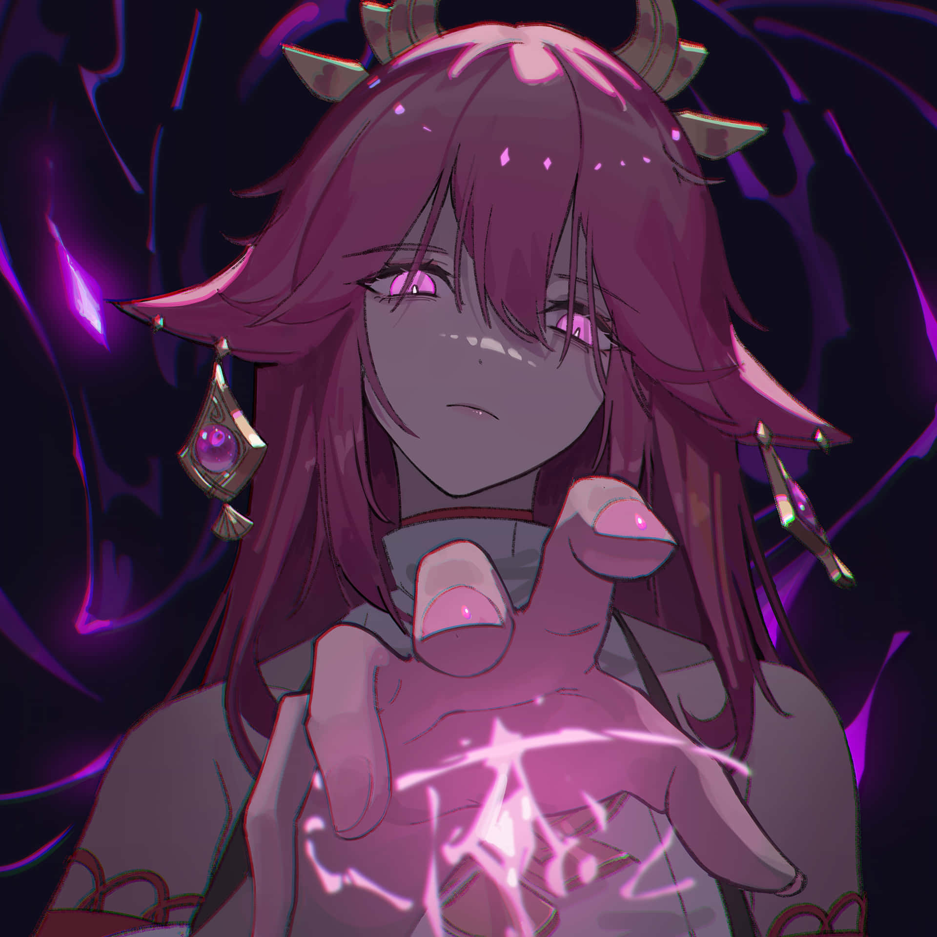 Yae Miko Pfp With Pink Electricity Wallpaper