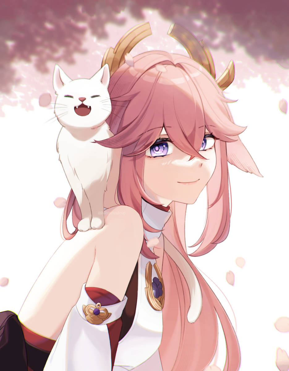 Yae Miko With Her Cat Wallpaper