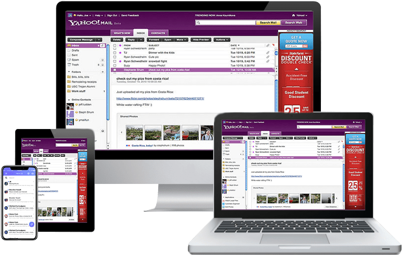 Yahoo Mail Interface Across Devices PNG