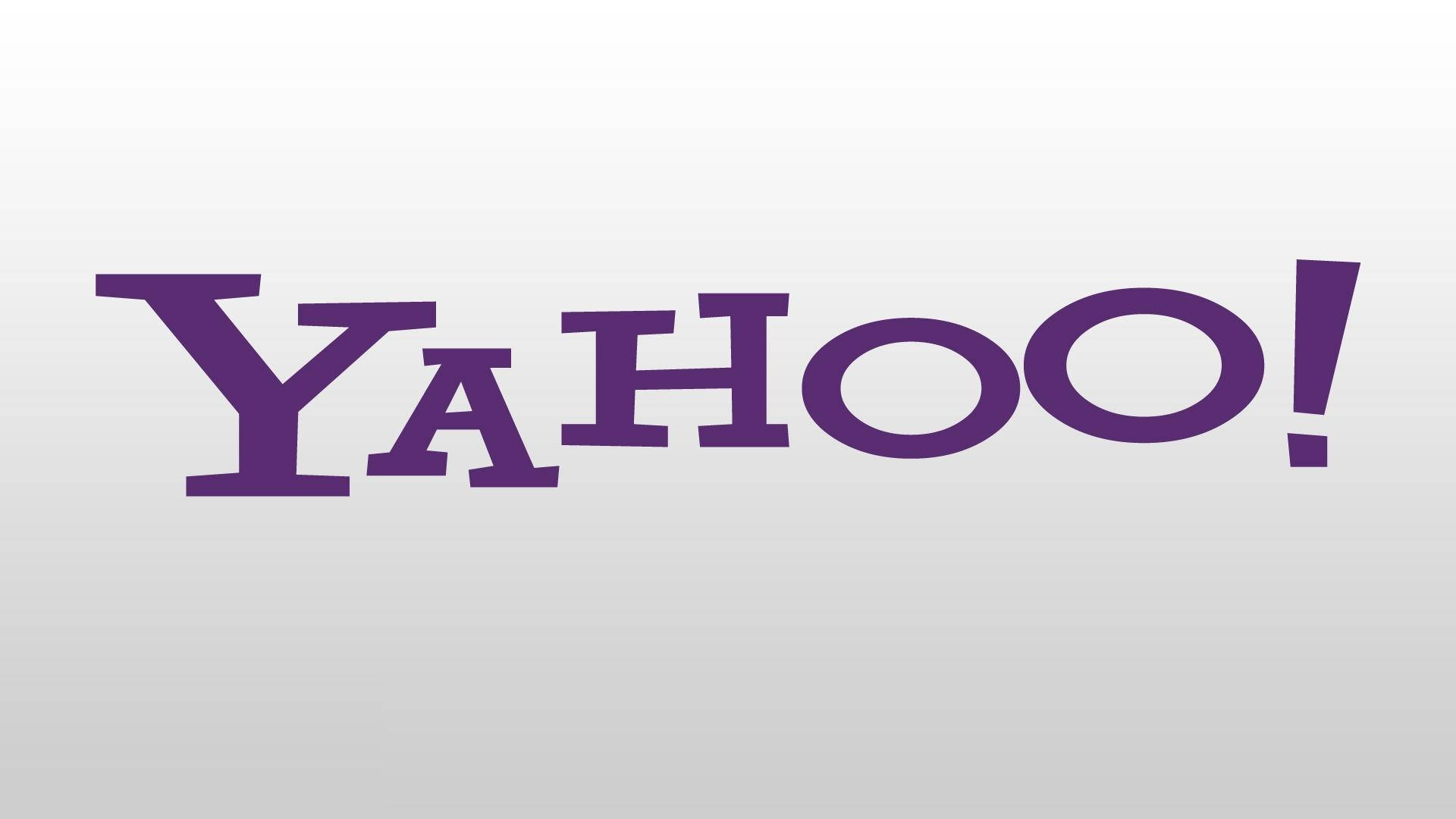 Yahoo Plain Gray Wallpaper — Bold purple Yahoo logo centered on a soft gradient gray background.