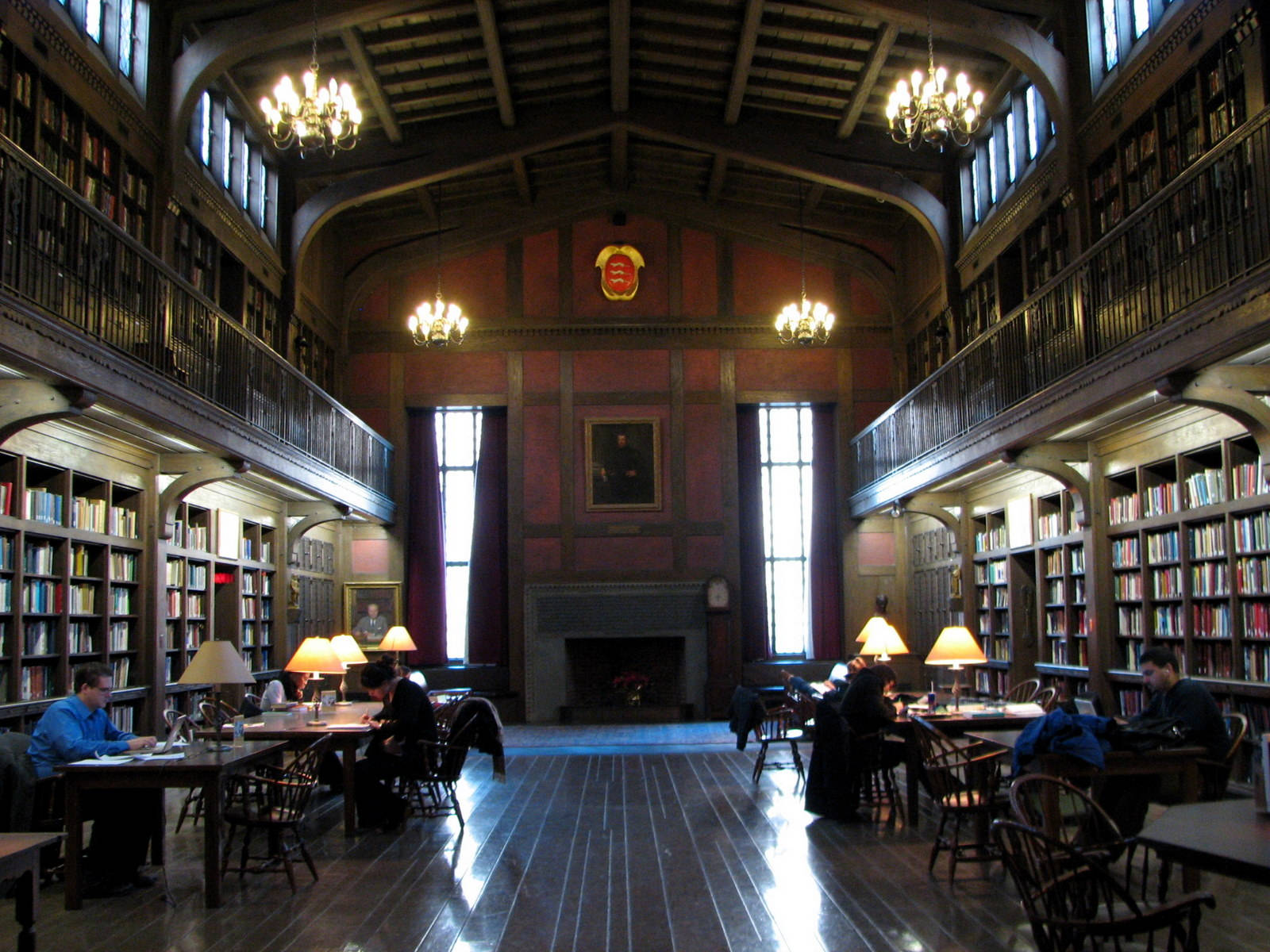 "Yale University's resplendent library interior with study carrels" Wallpaper