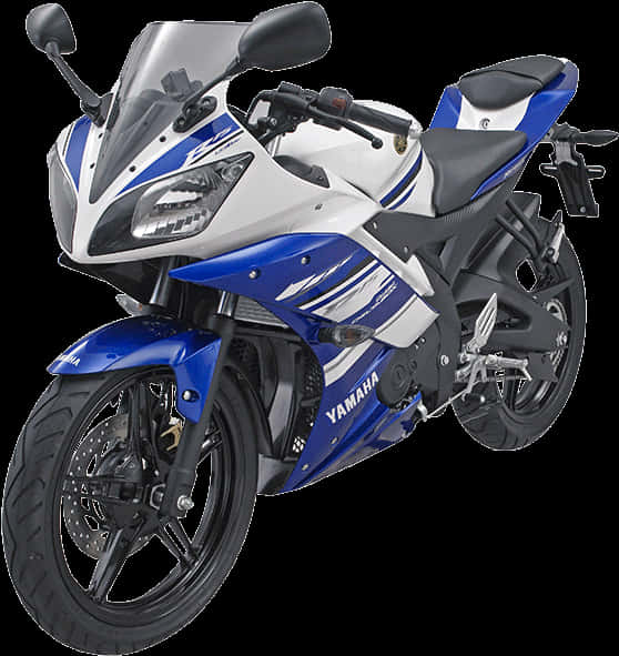 Yamaha R15 Blueand White Motorcycle PNG