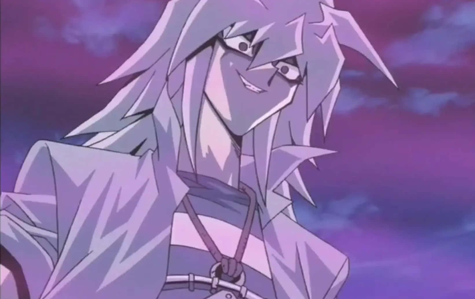 Yami Bakura menacingly smirks in front of a stylized dark background Wallpaper
