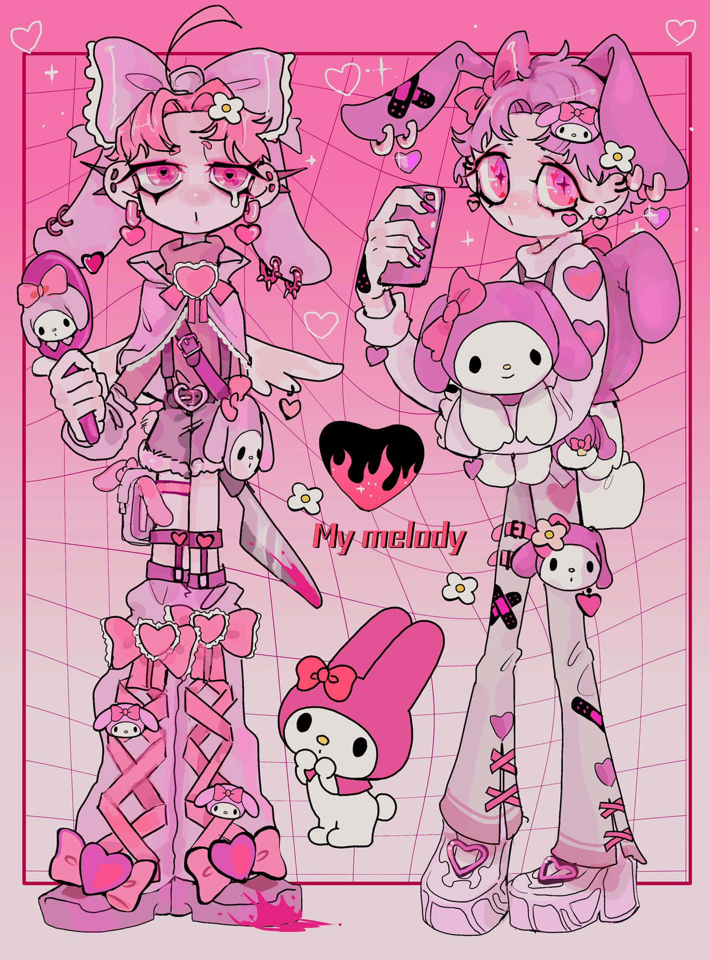 A Pink Kawaii Character With A Pink Bow Wallpaper