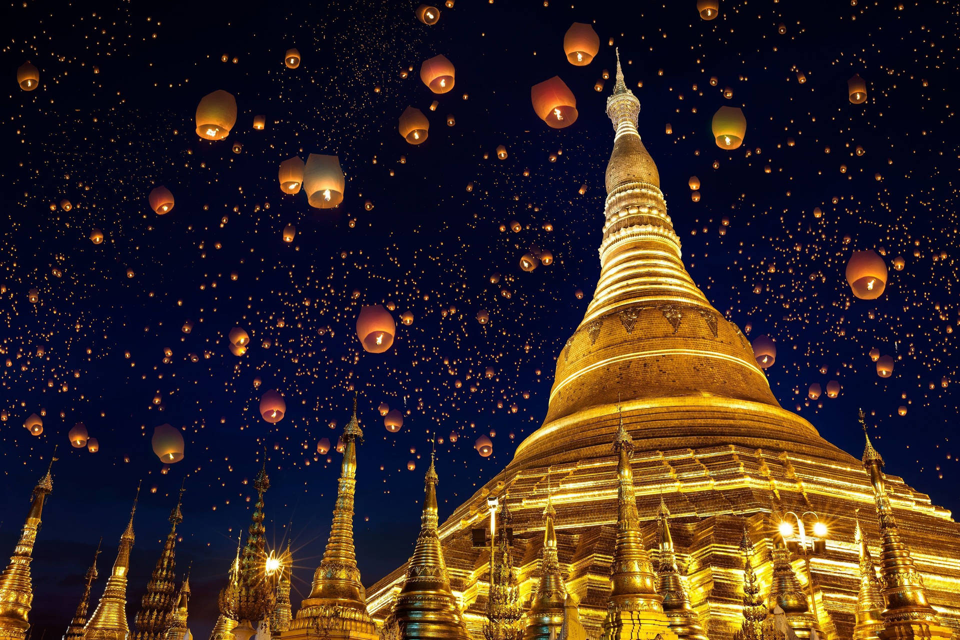 Yangonlanternas Shwedagon. Papel de Parede