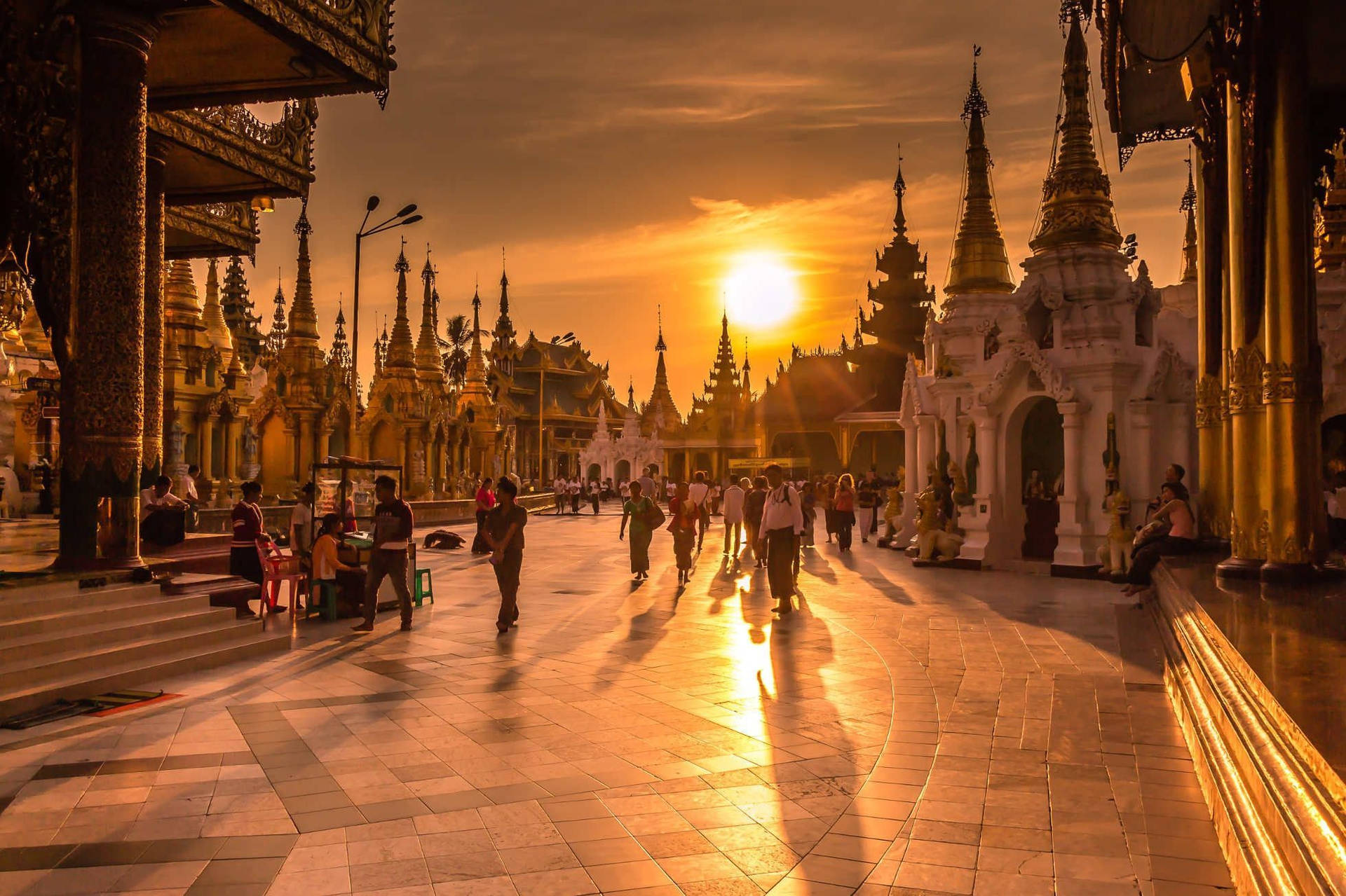 Pôr Do Sol De Yangon Shwedagon Papel de Parede