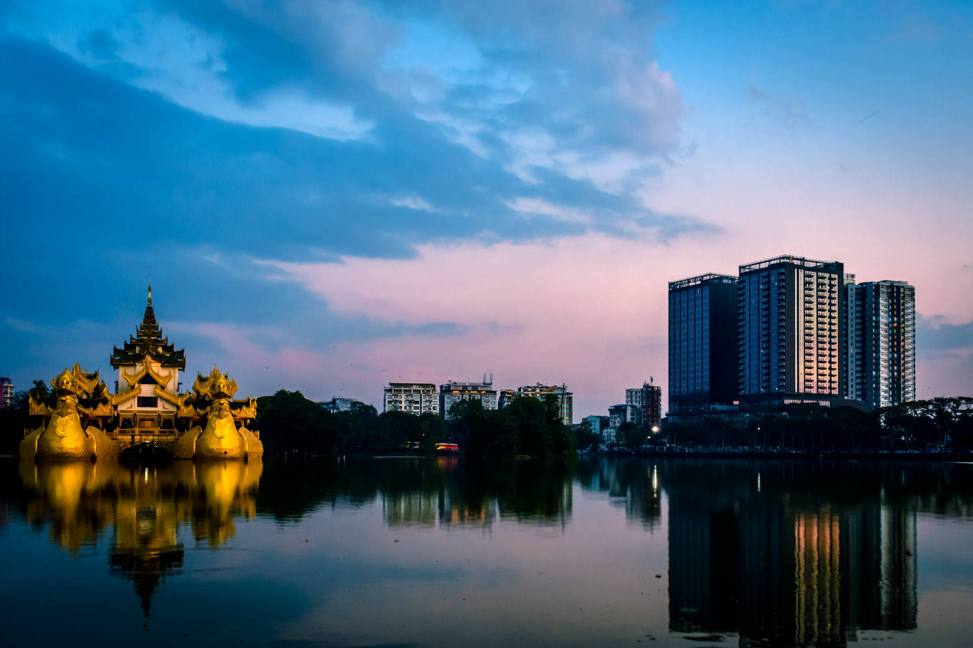 Yangon Skyline Sunset Wallpaper