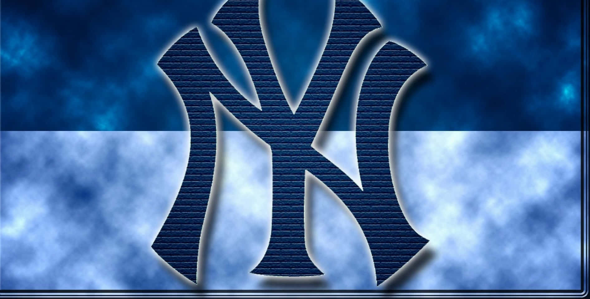 Caption: The New York Yankees logo on a spectacular baseball field backdrop
