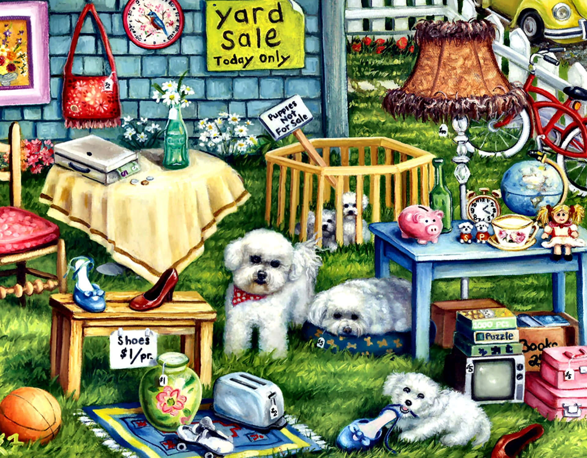 Yard Sale With Puppies Picture