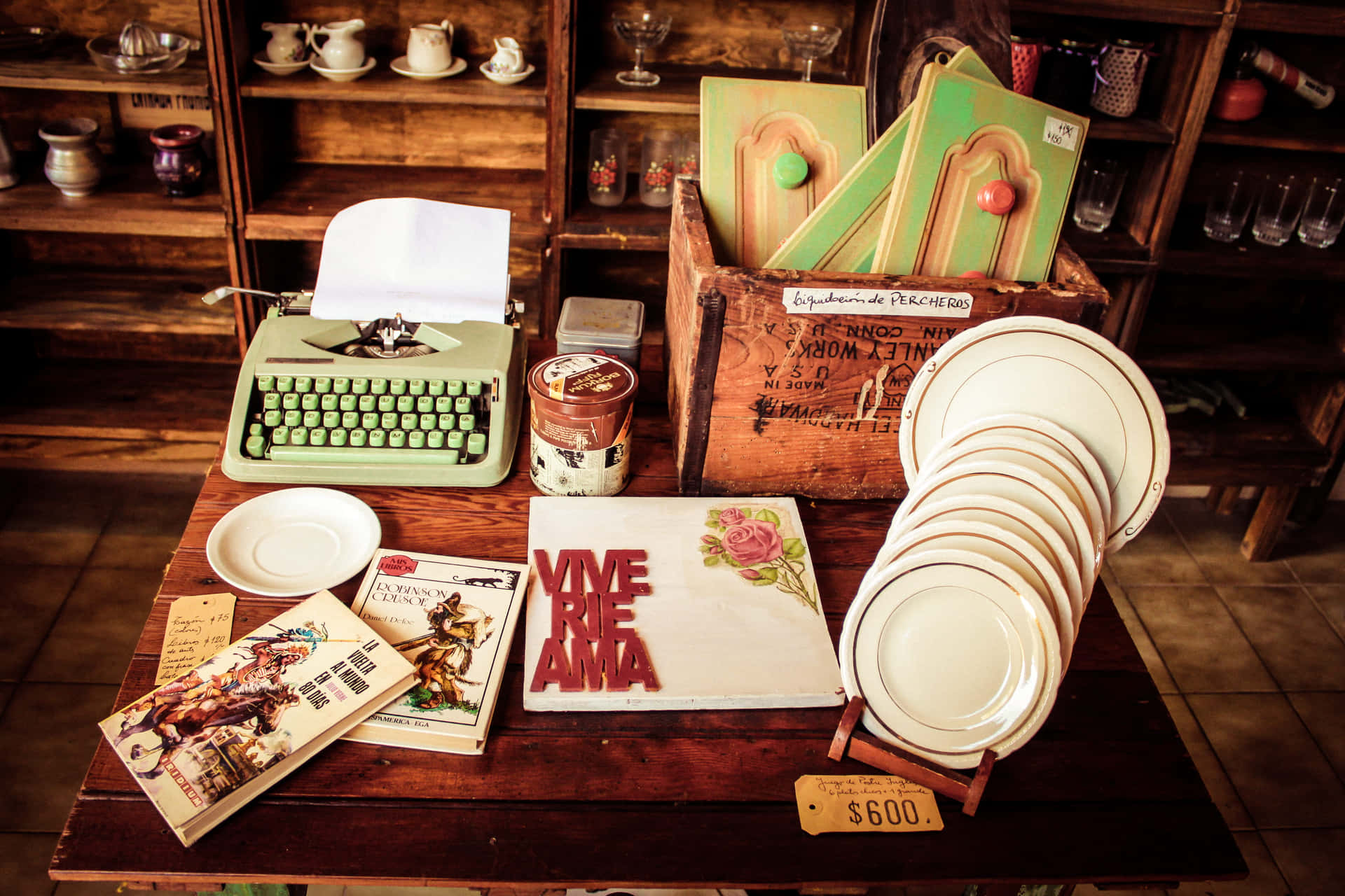 Typewriter And Plates Yard Sale Picture