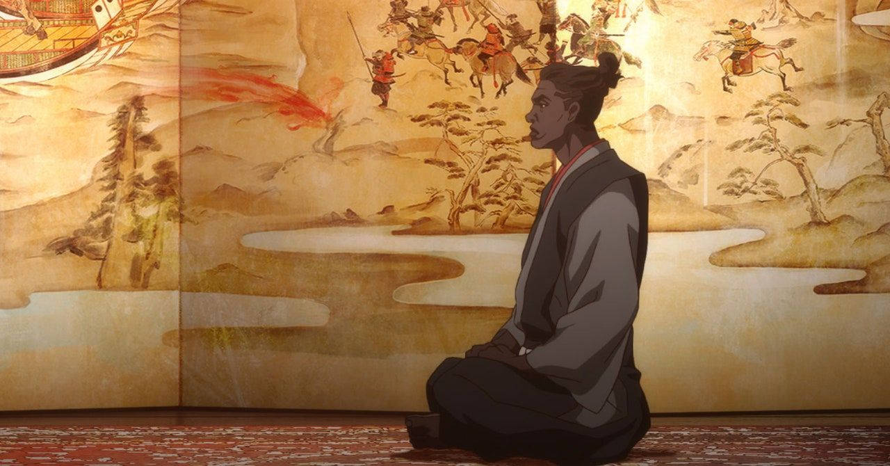 Yasuke siddende i tempel lavet af Edelweiss Wallpaper