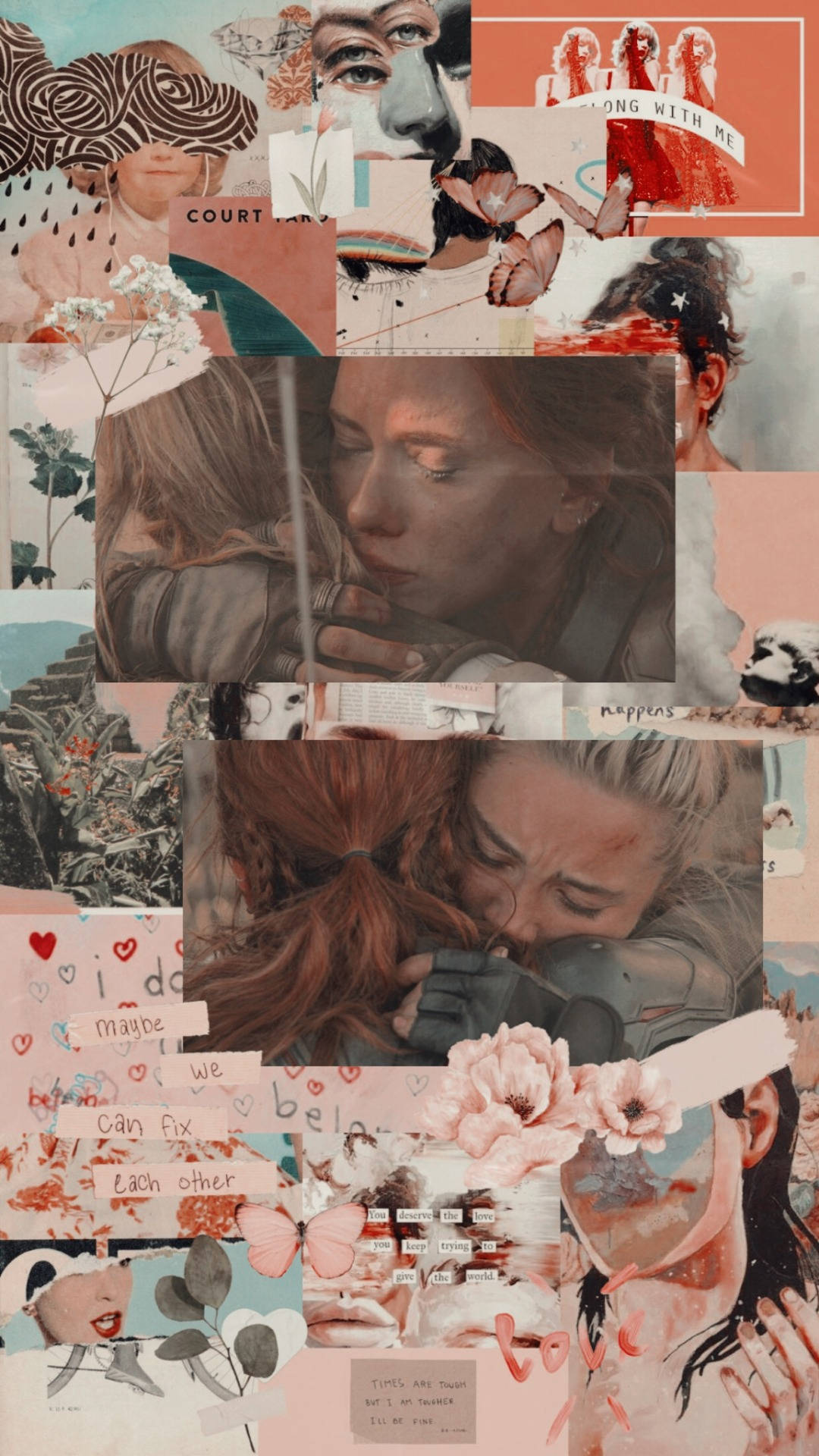Yelena Belova og Natasha Romanoff, der krammer hinanden Wallpaper